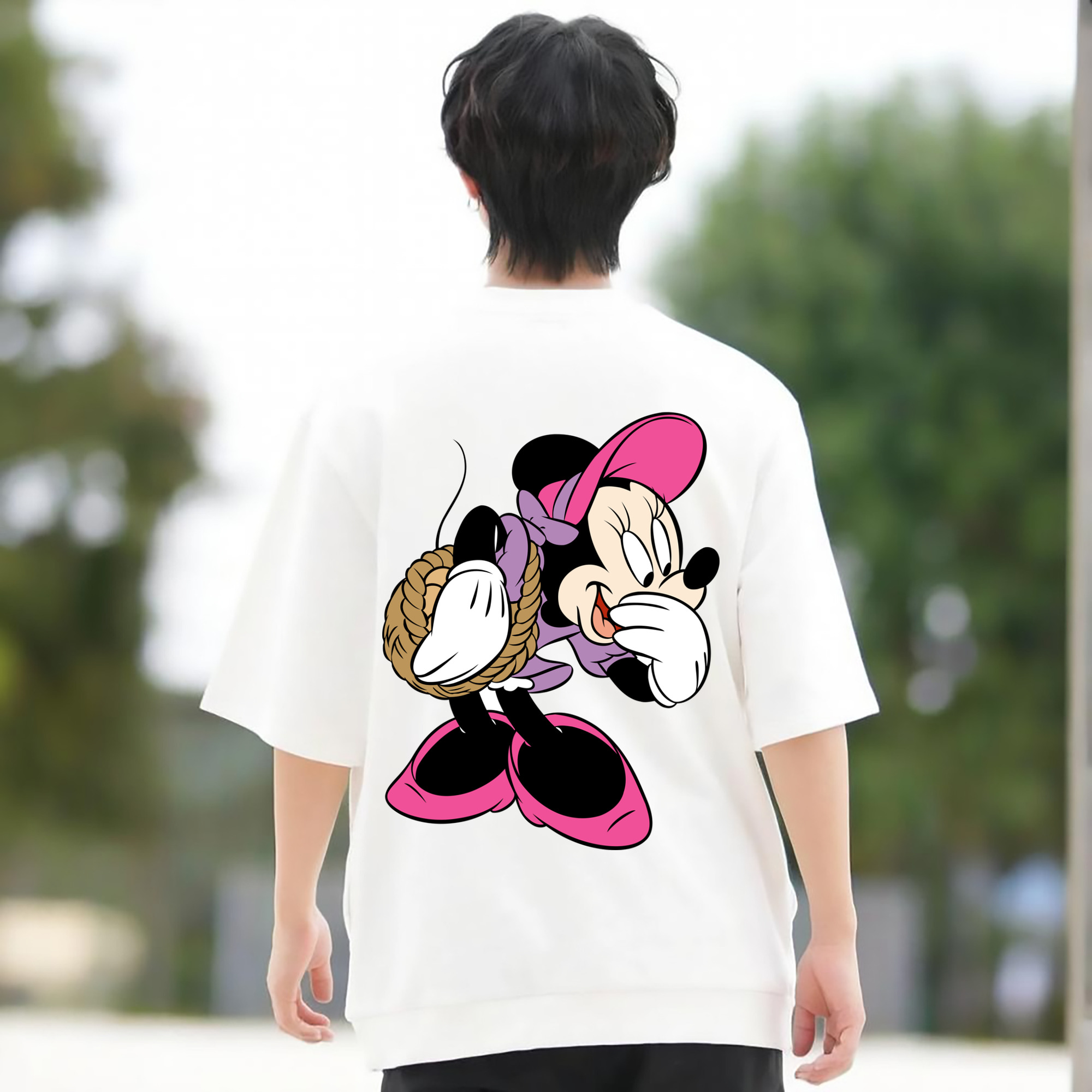 ミッキーマウス Mickey Mouse 綿100％ メンズ半袖Tシャツ（バックプリント） 通気性