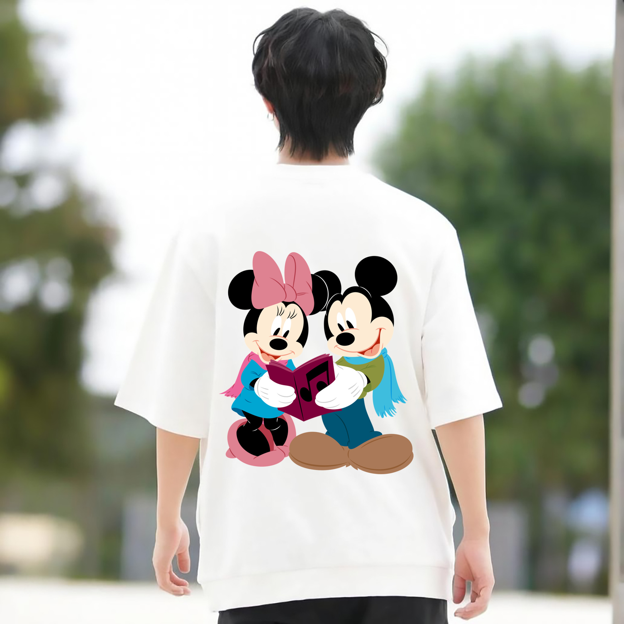 ミッキーマウス Mickey Mouse 綿100％ メンズ半袖Tシャツ（バックプリント） 通気性