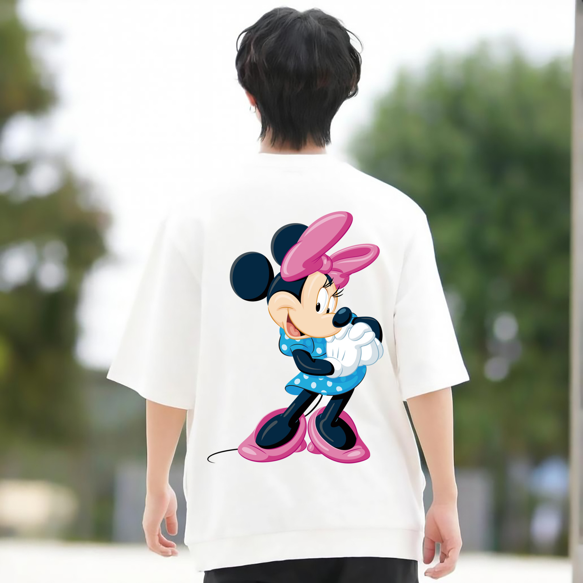 ミッキーマウス Mickey Mouse 綿100％ メンズ半袖Tシャツ（バックプリント） 通気性
