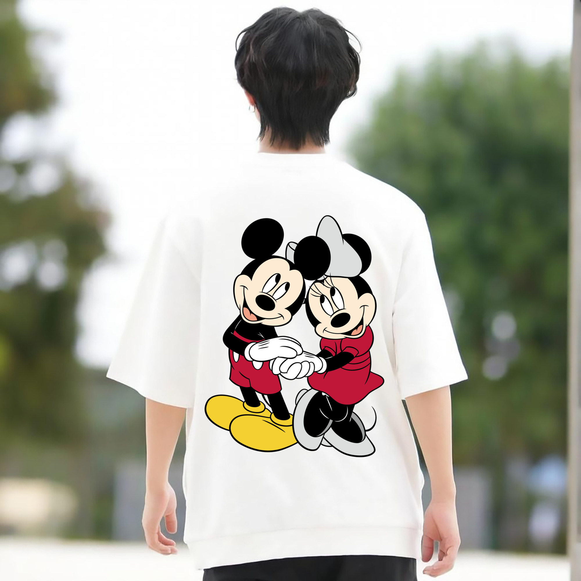 ミッキーマウス Mickey Mouse 綿100％ メンズ半袖Tシャツ（バックプリント） 通気性