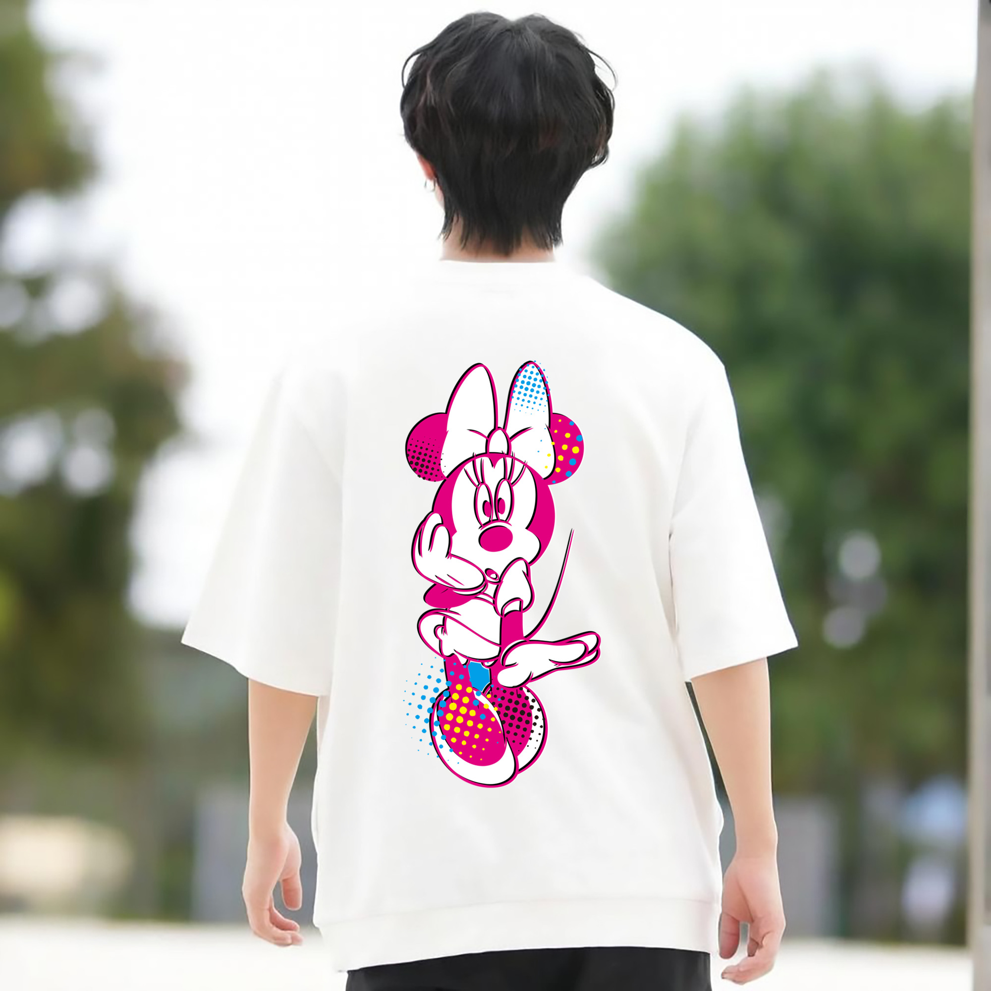 ミッキーマウス Mickey Mouse 綿100％ メンズ半袖Tシャツ（バックプリント） 通気性