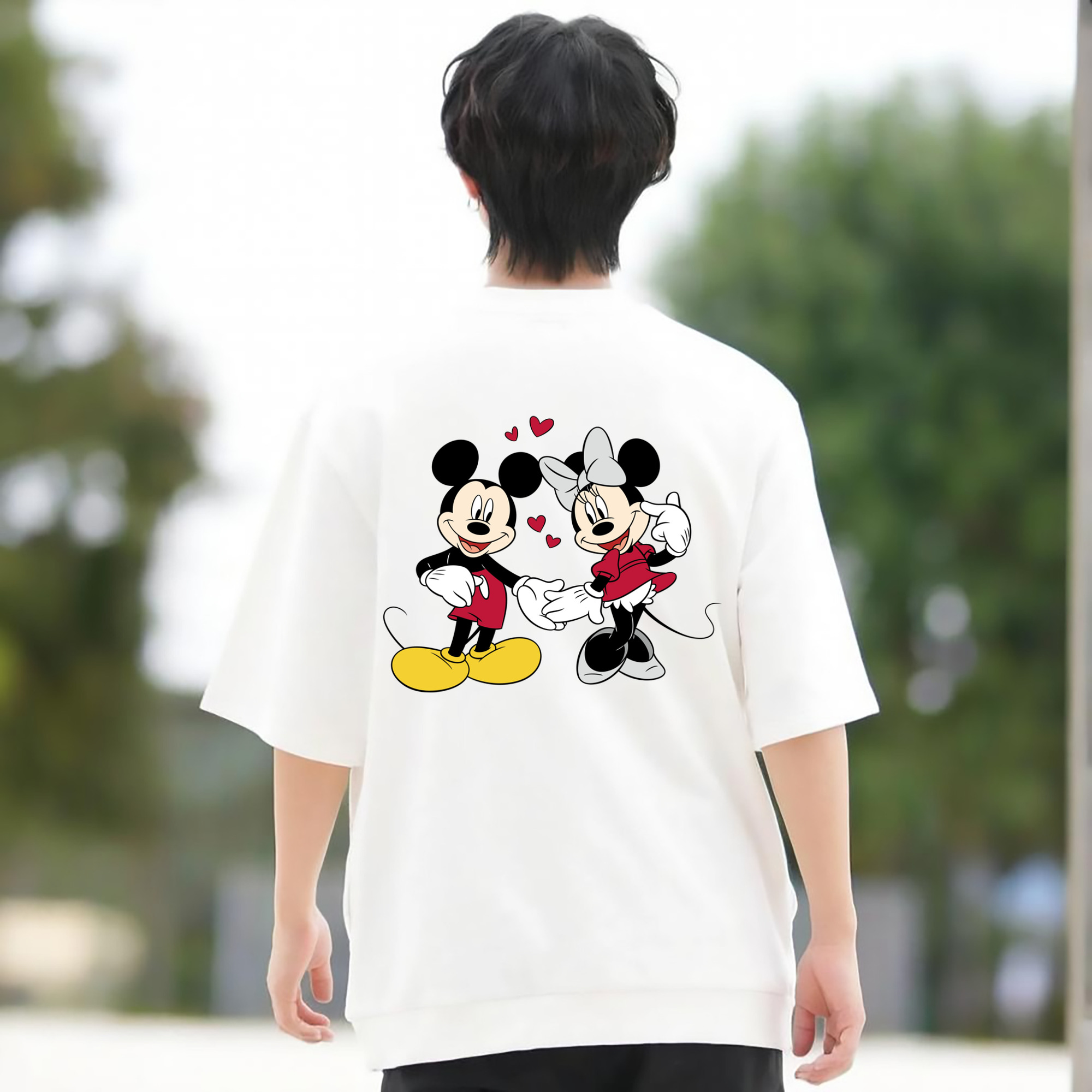 ミッキーマウス Mickey Mouse 綿100％ メンズ半袖Tシャツ（バックプリント） 通気性