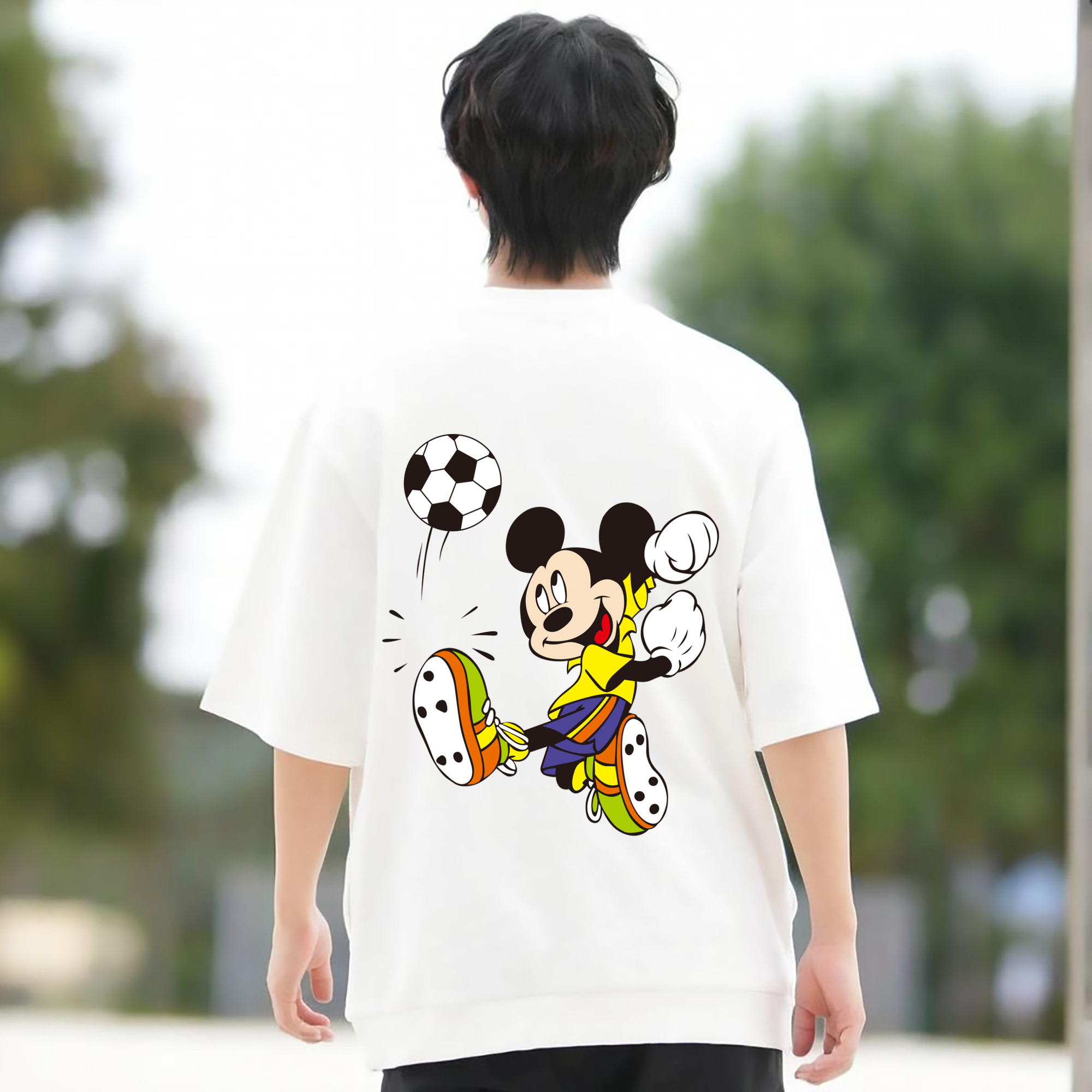 ミッキーマウス Mickey Mouse 綿100％ メンズ半袖Tシャツ（バックプリント） 通気性