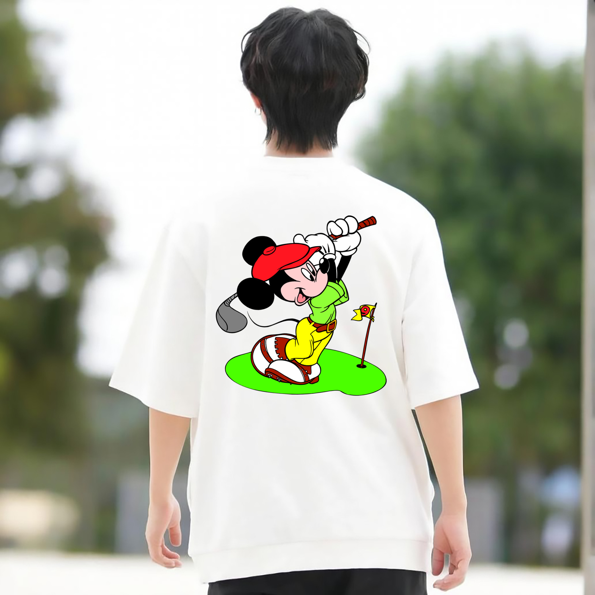 ミッキーマウス Mickey Mouse 綿100％ メンズ半袖Tシャツ（バックプリント） 通気性