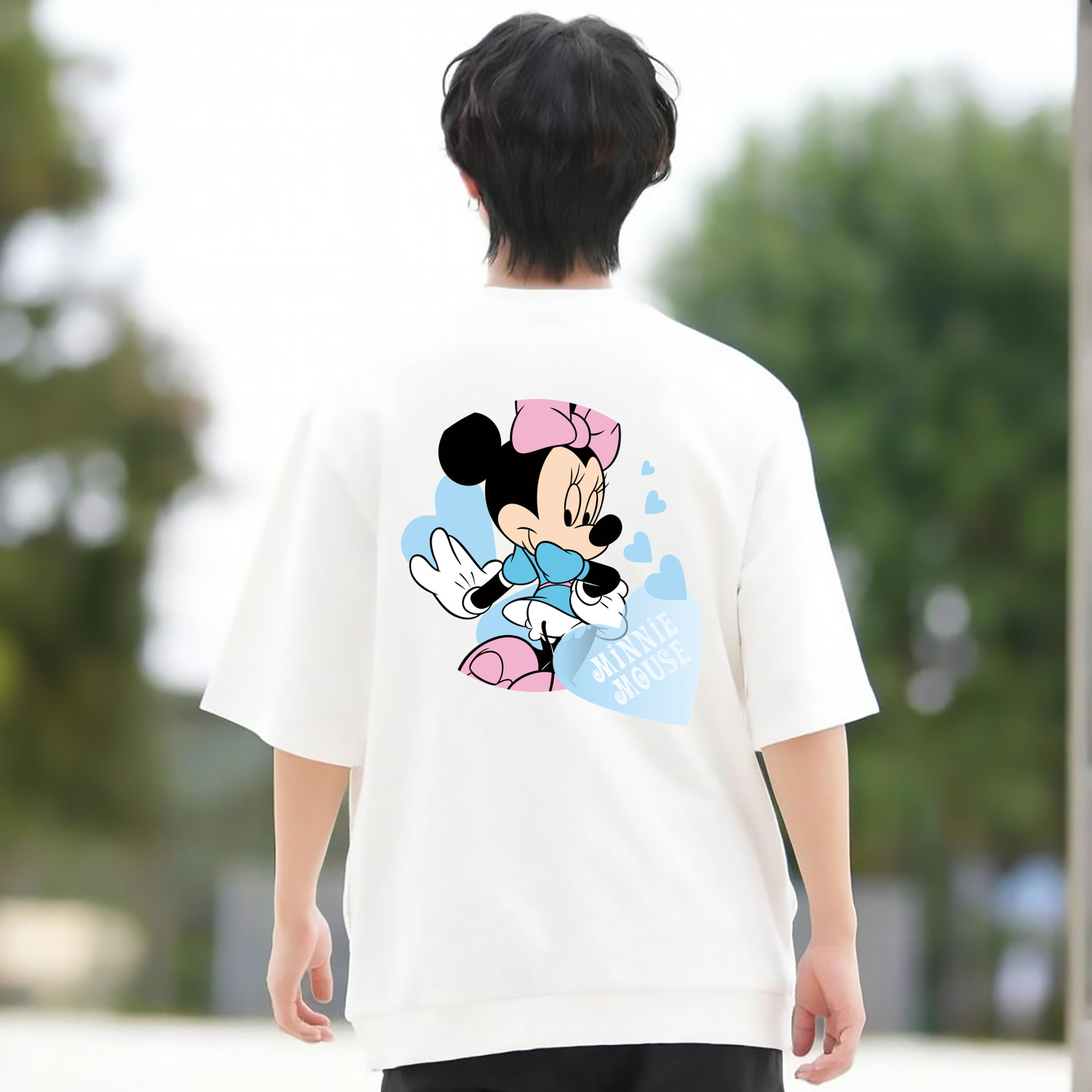 ミッキーマウス Mickey Mouse 綿100％ メンズ半袖Tシャツ（バックプリント） 通気性