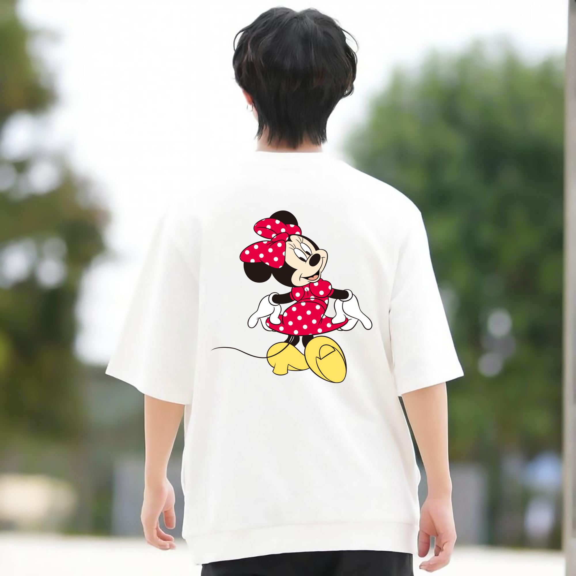 ミッキーマウス Mickey Mouse 綿100％ メンズ半袖Tシャツ（バックプリント） 通気性