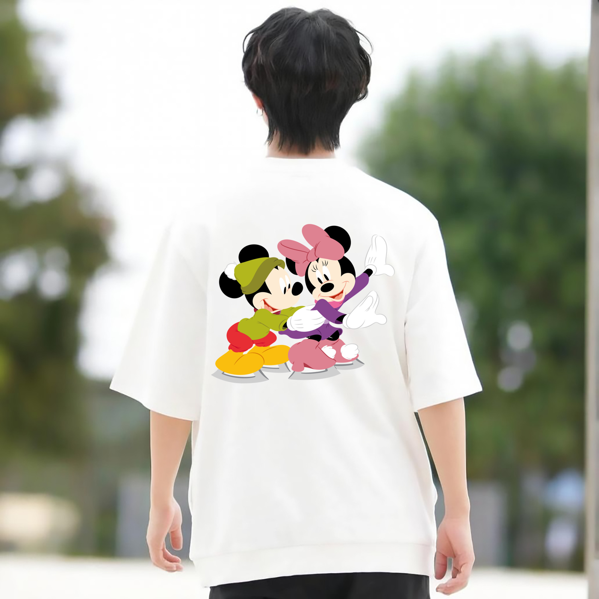 ミッキーマウス Mickey Mouse 綿100％ メンズ半袖Tシャツ（バックプリント） 通気性