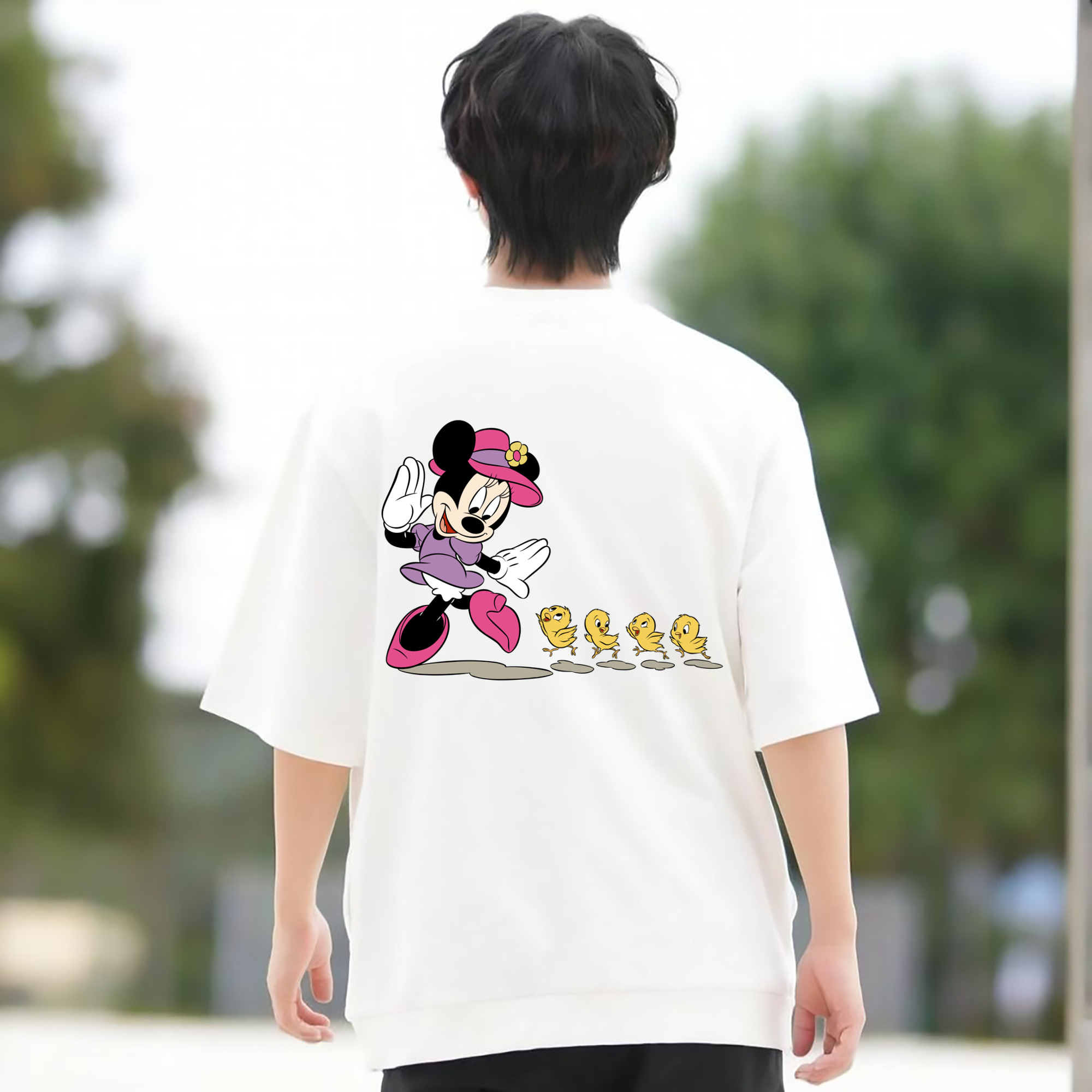 ミッキーマウス Mickey Mouse 綿100％ メンズ半袖Tシャツ（バックプリント） 通気性
