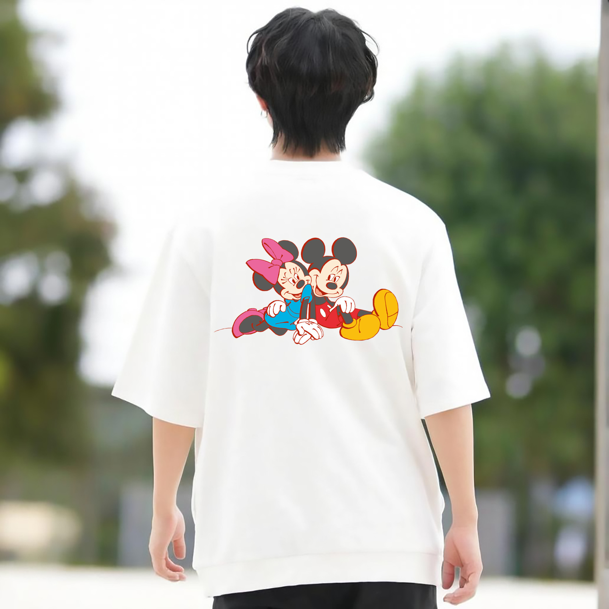 ミッキーマウス Mickey Mouse 綿100％ メンズ半袖Tシャツ（バックプリント） 通気性