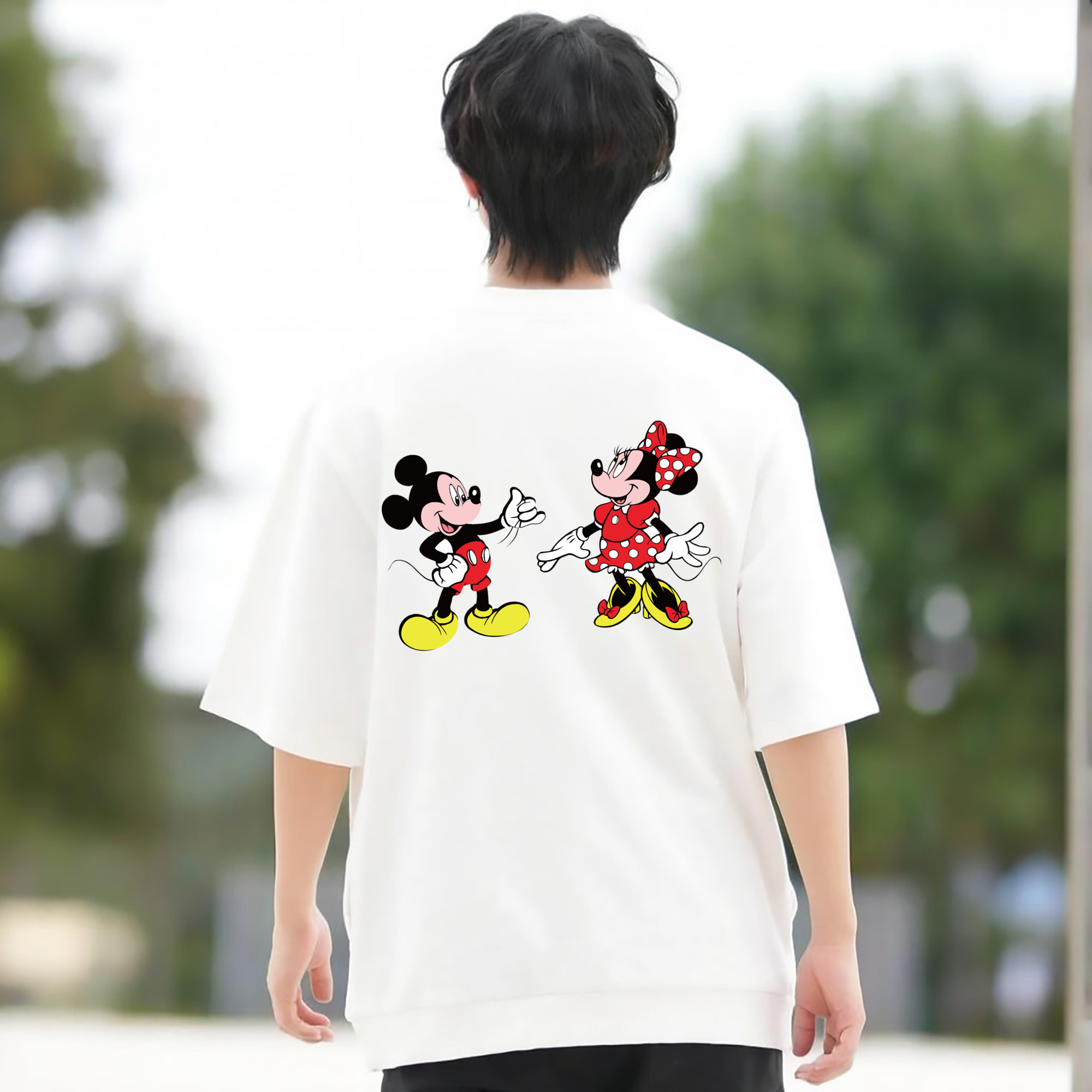 ミッキーマウス Mickey Mouse 綿100％ メンズ半袖Tシャツ（バックプリント） 通気性