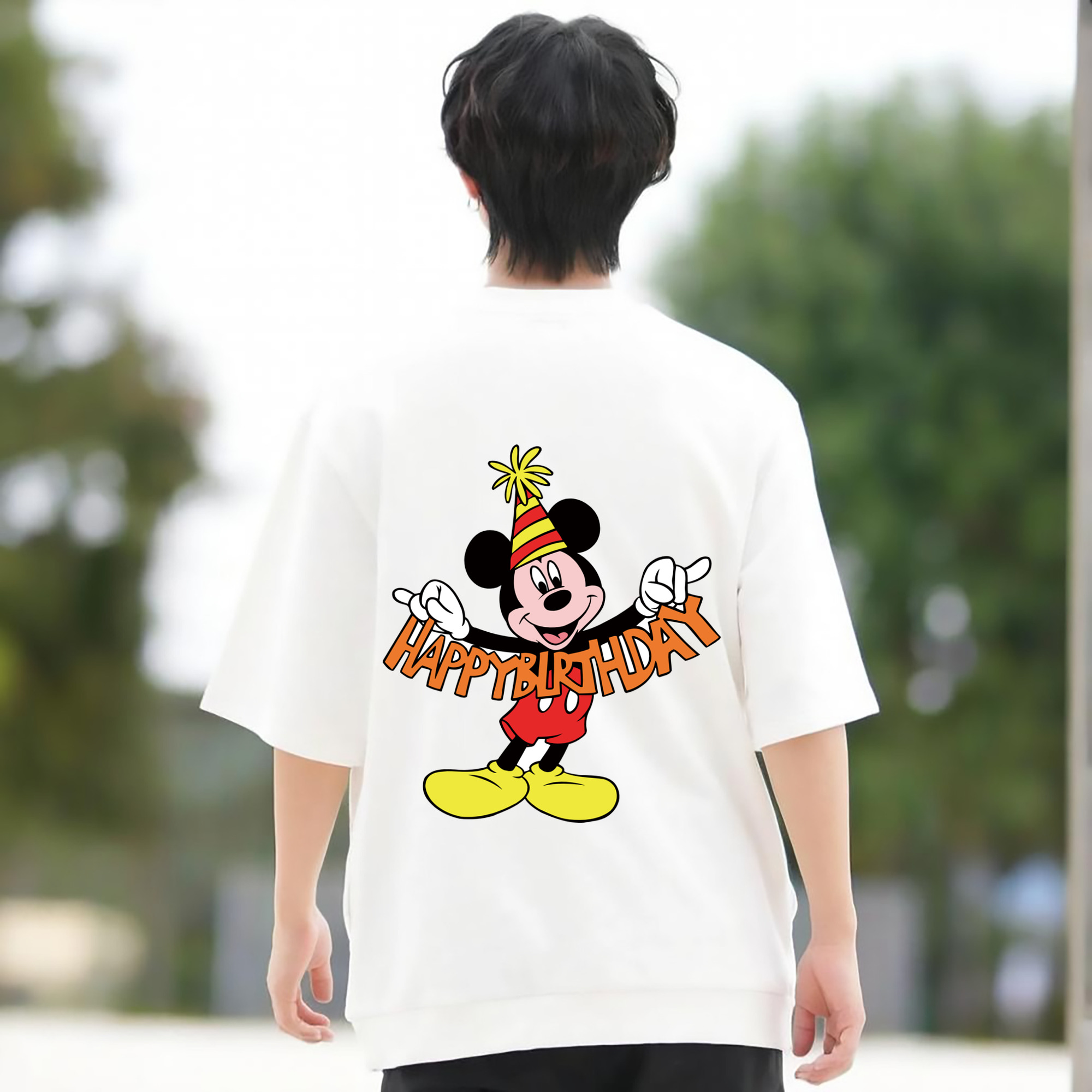 ミッキーマウス Mickey Mouse 綿100％ メンズ半袖Tシャツ（バックプリント） 通気性