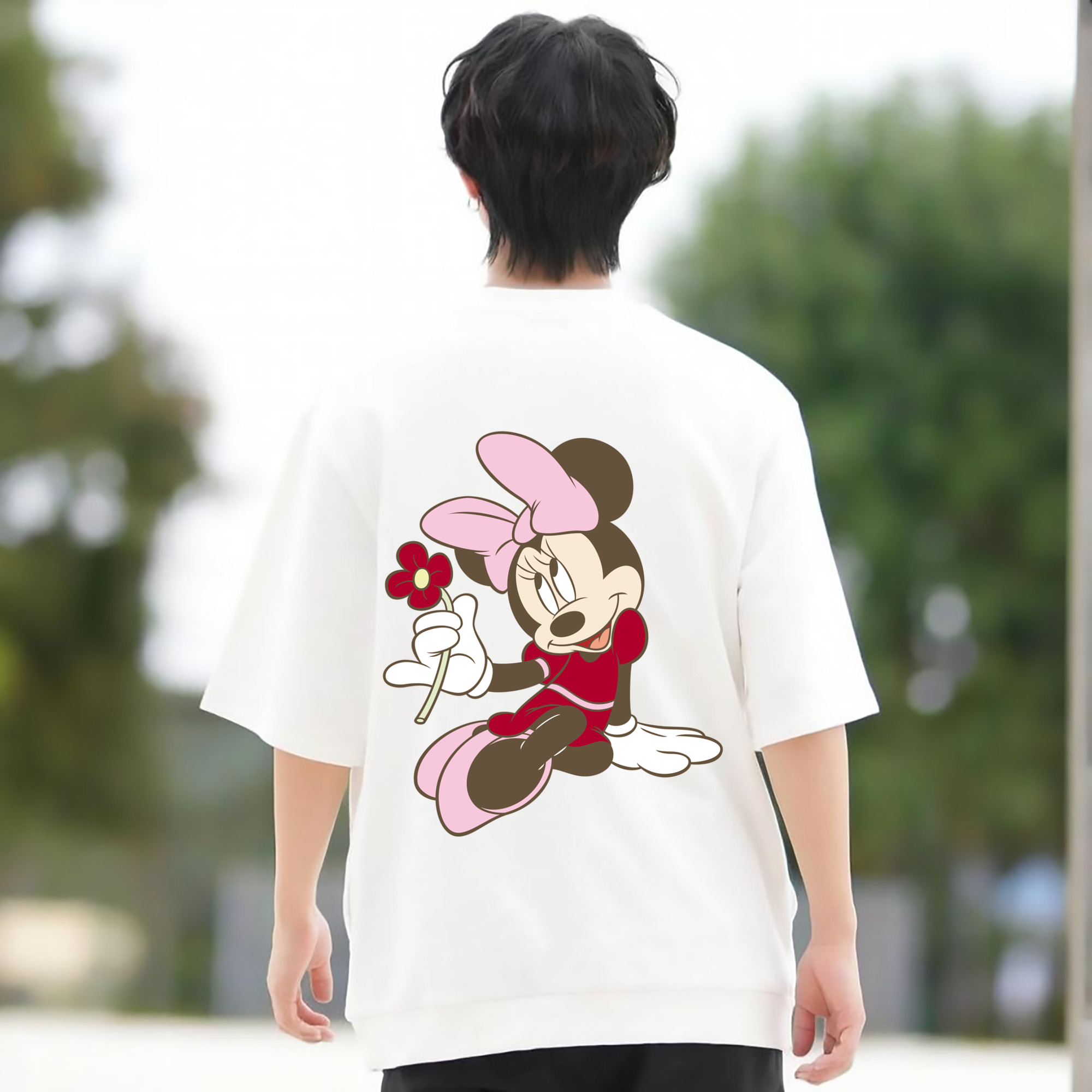 ミッキーマウス Mickey Mouse 綿100％ メンズ半袖Tシャツ（バックプリント） 通気性