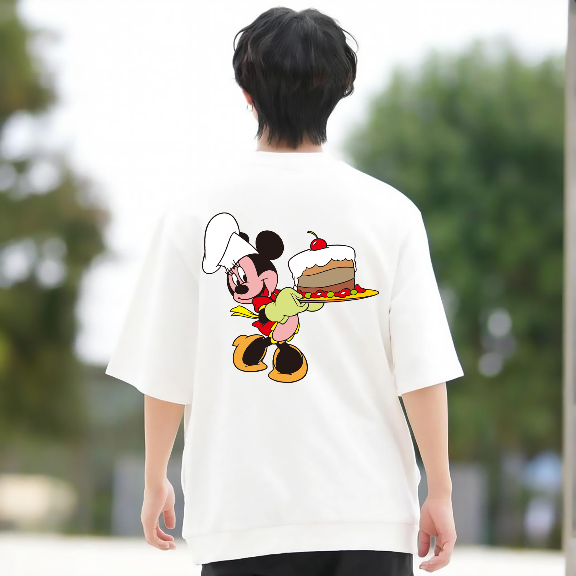 ミッキーマウス Mickey Mouse 綿100％ メンズ半袖Tシャツ（バックプリント） 通気性