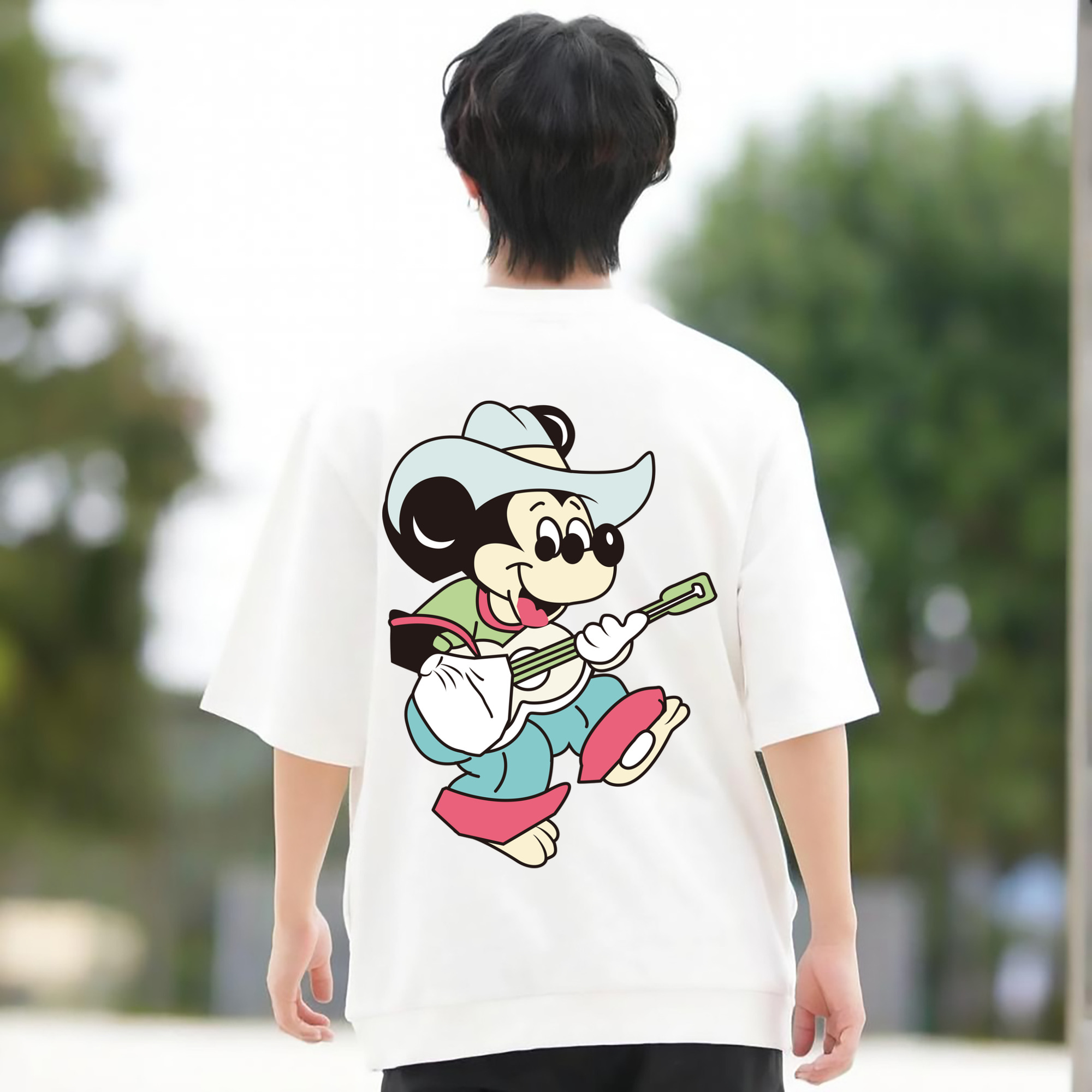 ミッキーマウス Mickey Mouse 綿100％ メンズ半袖Tシャツ（バックプリント） 通気性