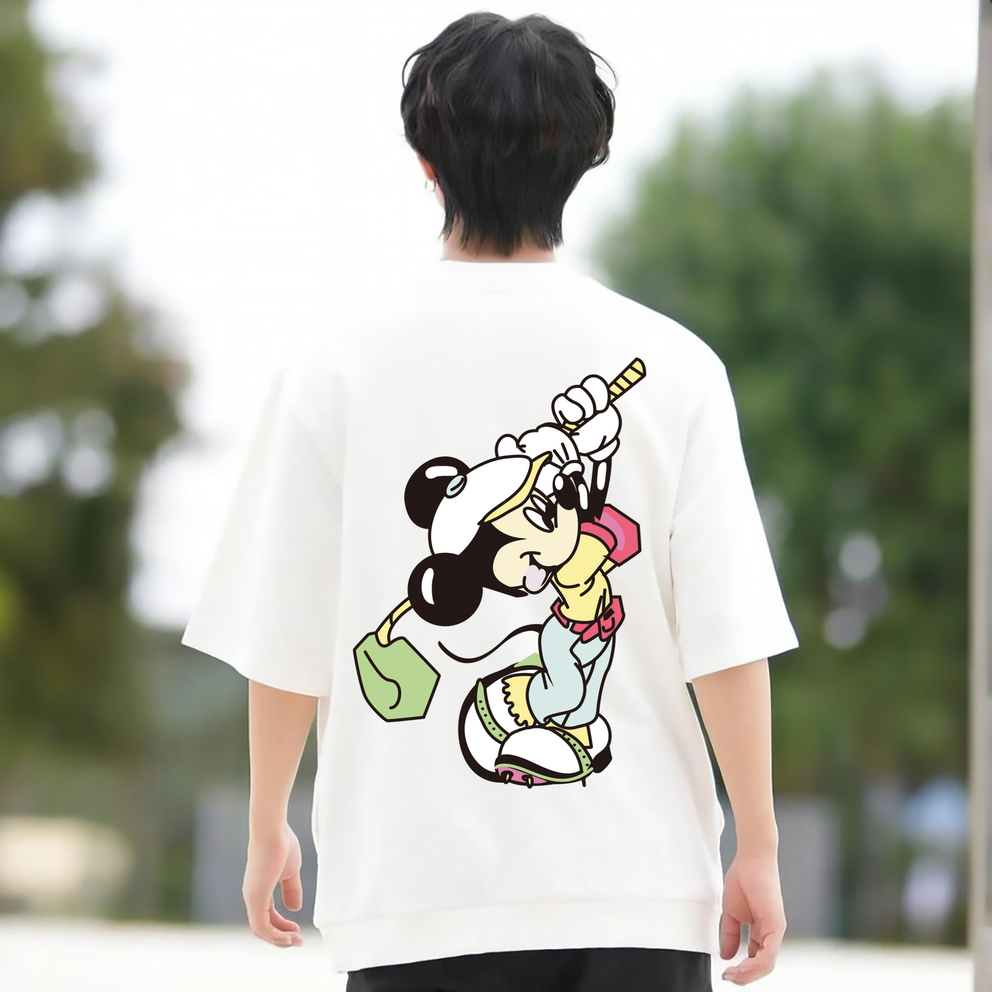 ミッキーマウス Mickey Mouse 綿100％ メンズ半袖Tシャツ（バックプリント） 通気性