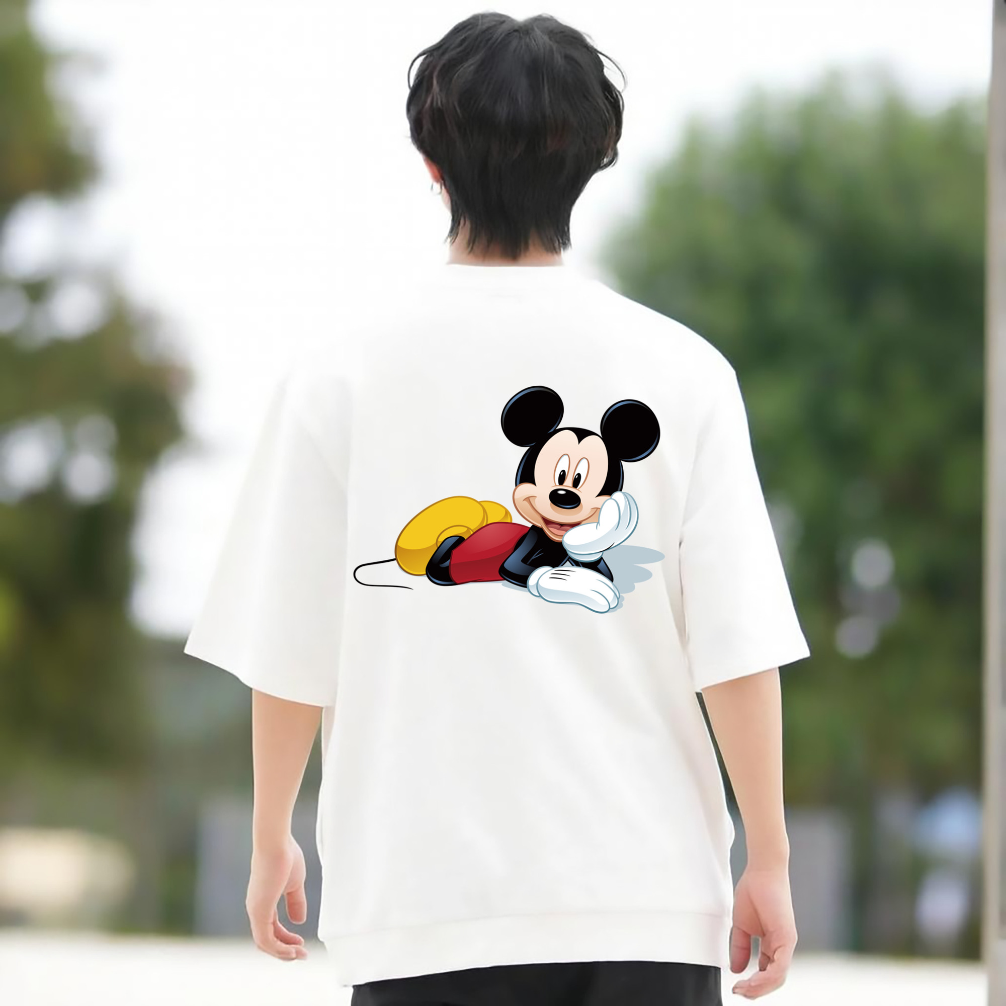 ミッキーマウス Mickey Mouse 綿100％ メンズ半袖Tシャツ（バックプリント） 通気性