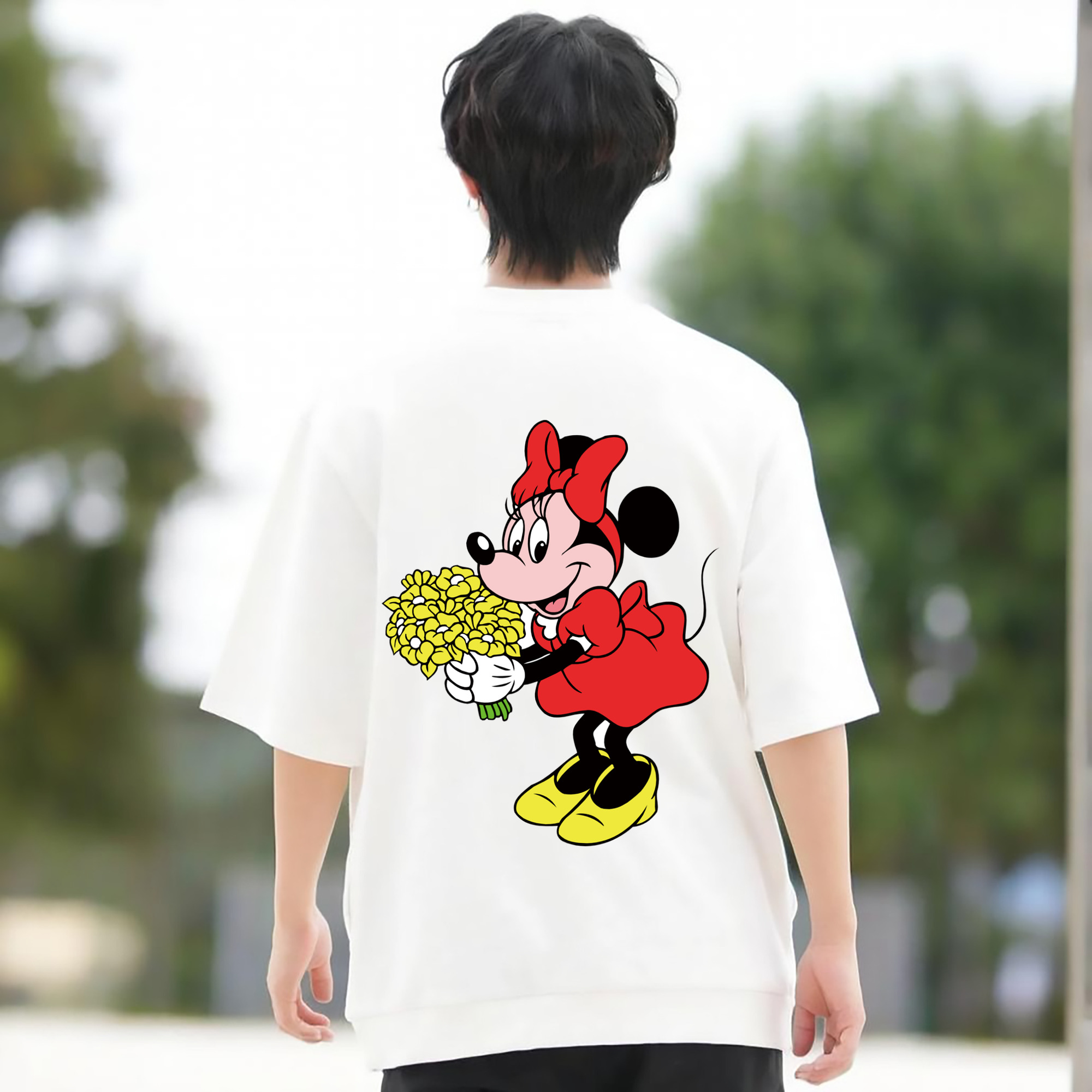 ミッキーマウス Mickey Mouse 綿100％ メンズ半袖Tシャツ（バックプリント） 通気性