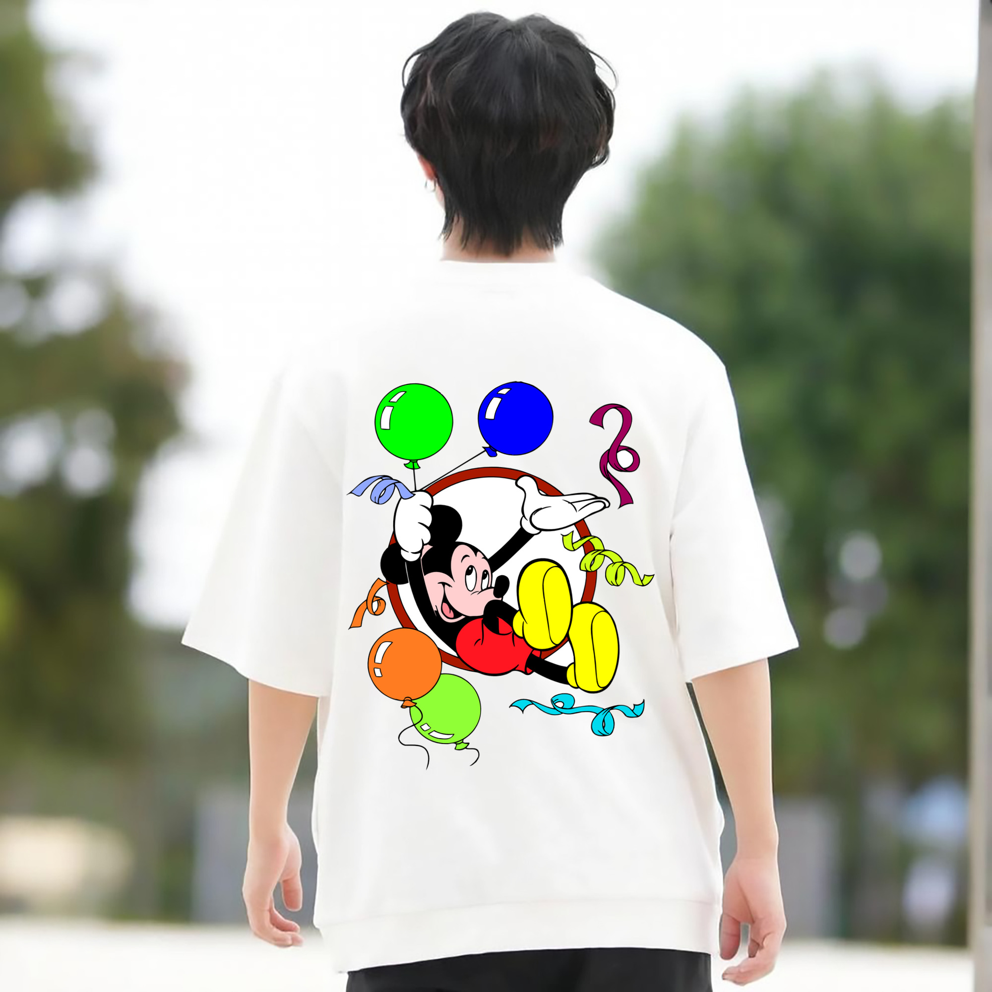 ミッキーマウス Mickey Mouse 綿100％ メンズ半袖Tシャツ（バックプリント） 通気性