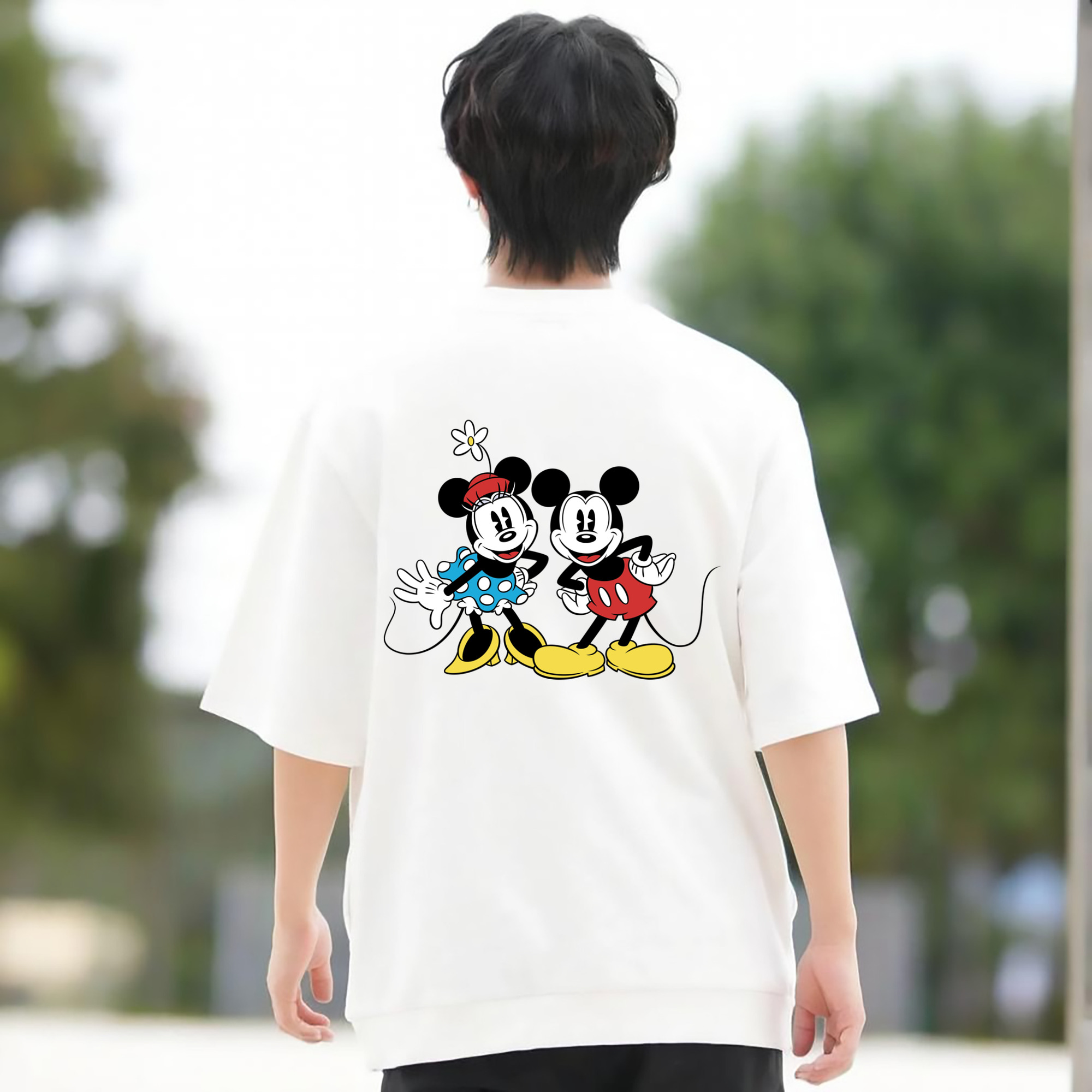 ミッキーマウス Mickey Mouse 綿100％ メンズ半袖Tシャツ（バックプリント） 通気性