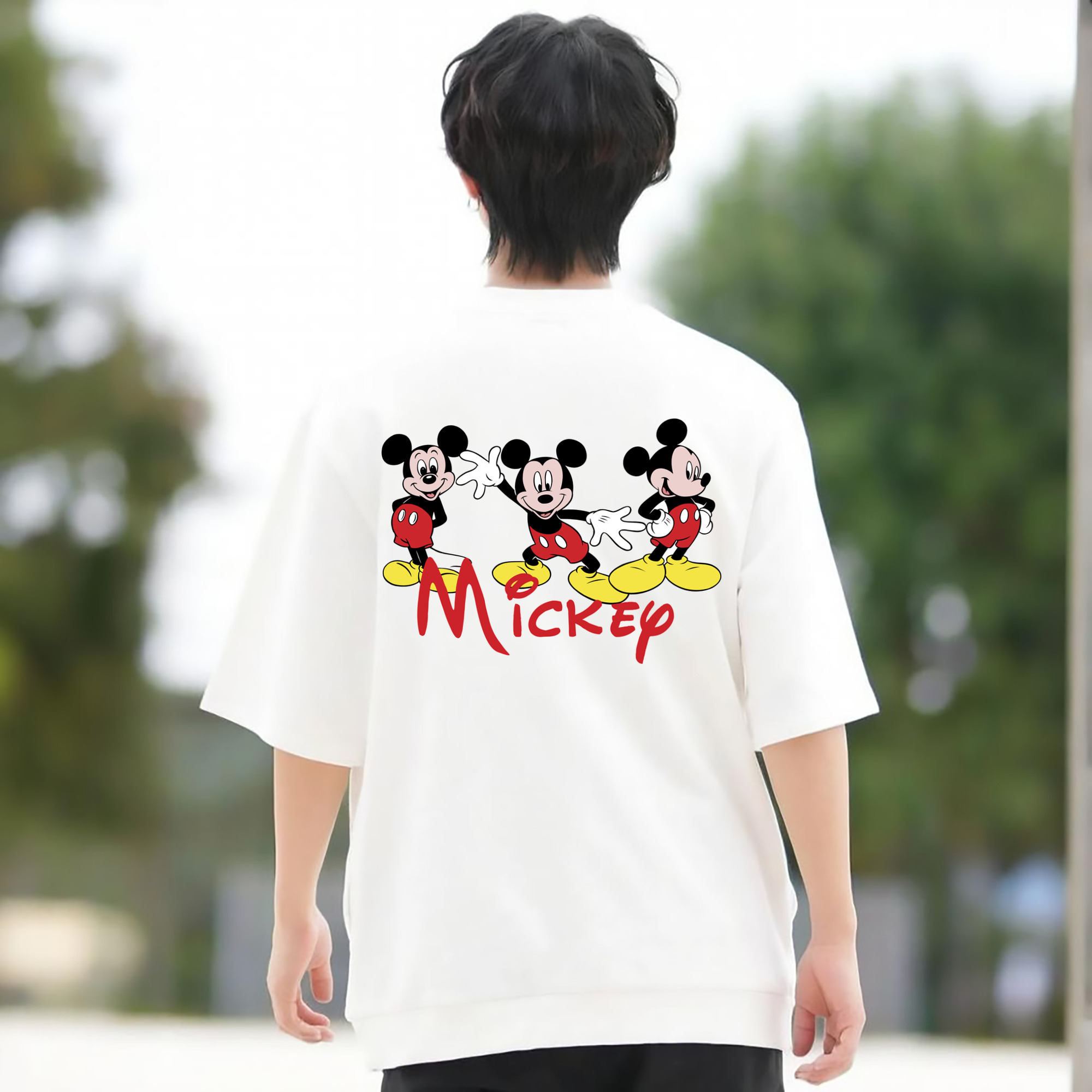 ミッキーマウス Mickey Mouse 綿100％ メンズ半袖Tシャツ（バックプリント） 通気性