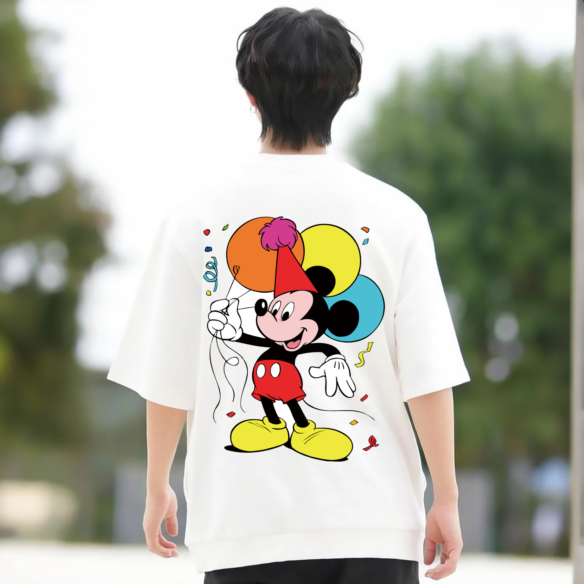 ミッキーマウス Mickey Mouse 綿100％ メンズ半袖Tシャツ（バックプリント） 通気性