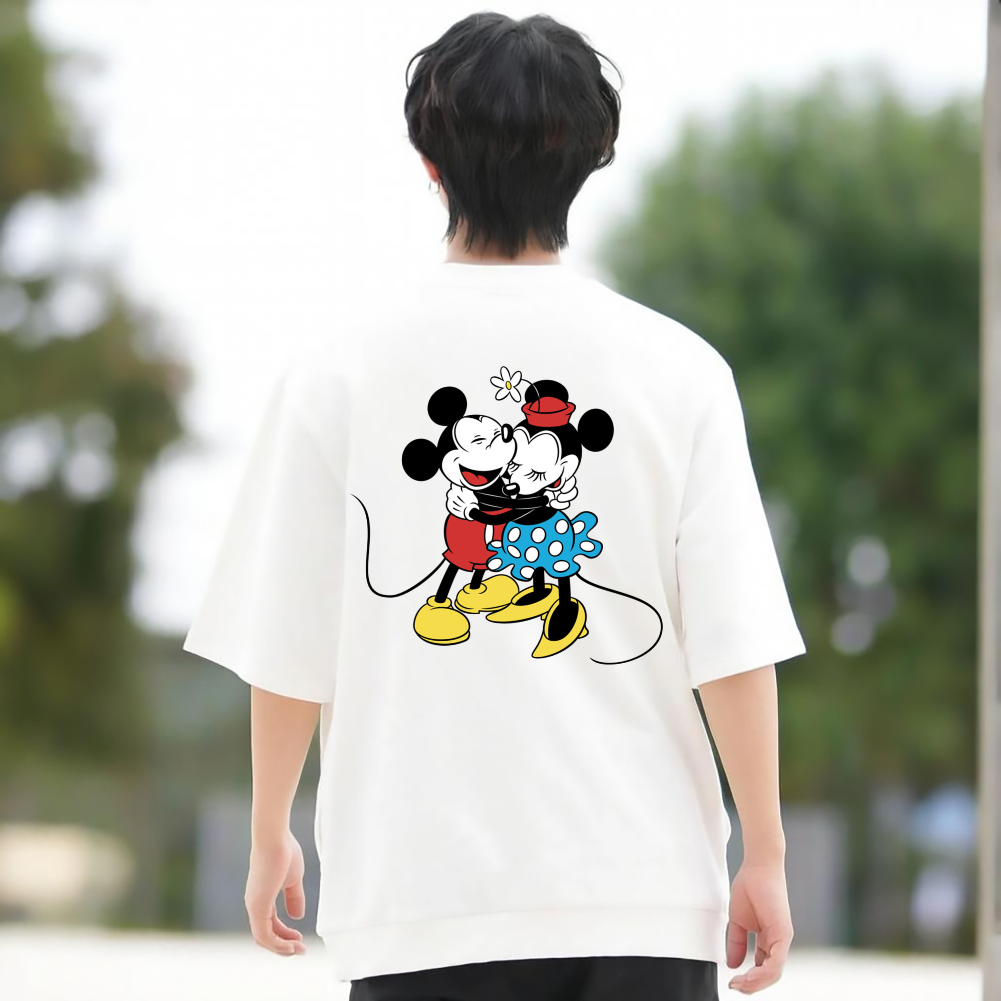 ミッキーマウス Mickey Mouse 綿100％ メンズ半袖Tシャツ（バックプリント） 通気性