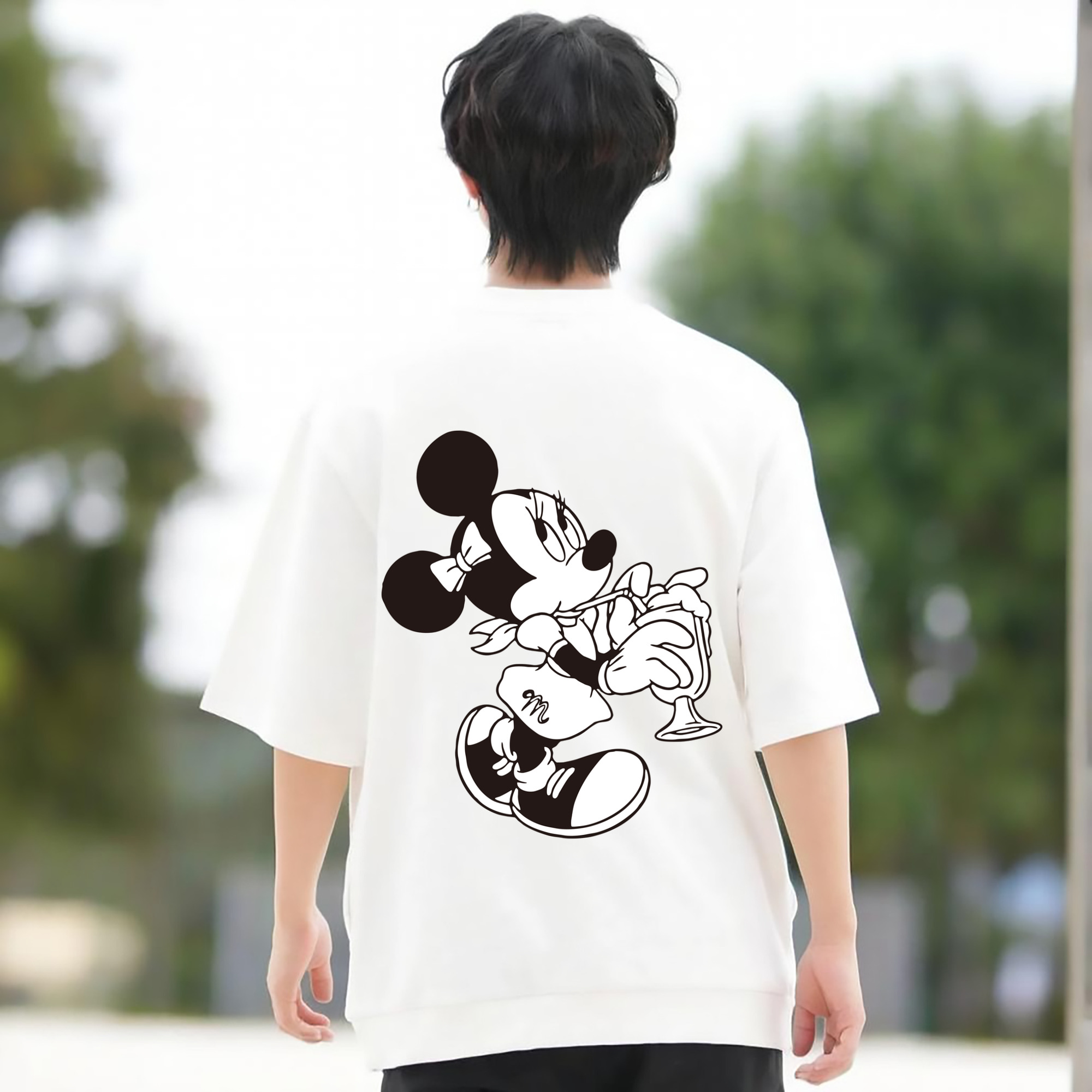 ミッキーマウス Mickey Mouse 綿100％ メンズ半袖Tシャツ（バックプリント） 通気性