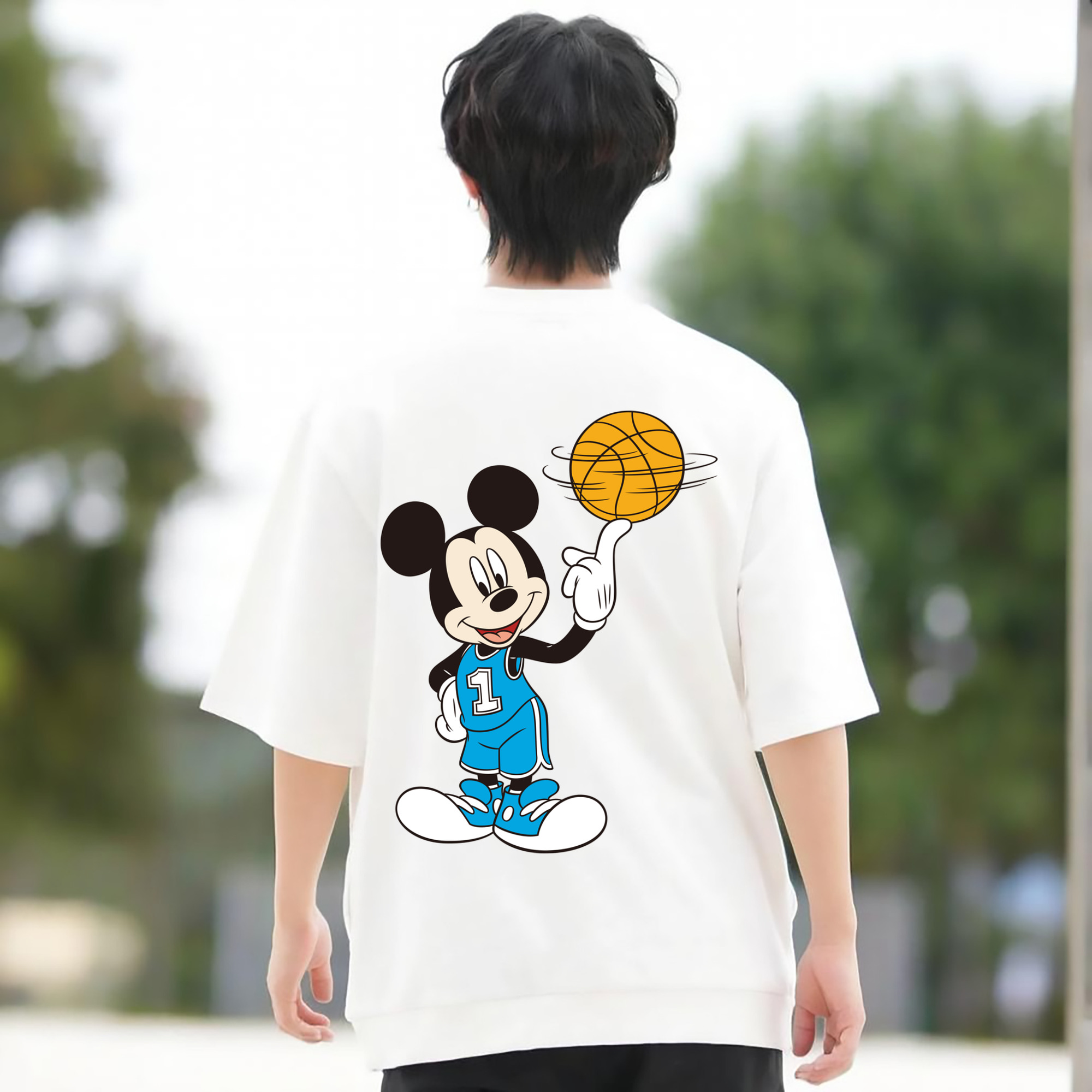 ミッキーマウス Mickey Mouse 綿100％ メンズ半袖Tシャツ（バックプリント） 通気性