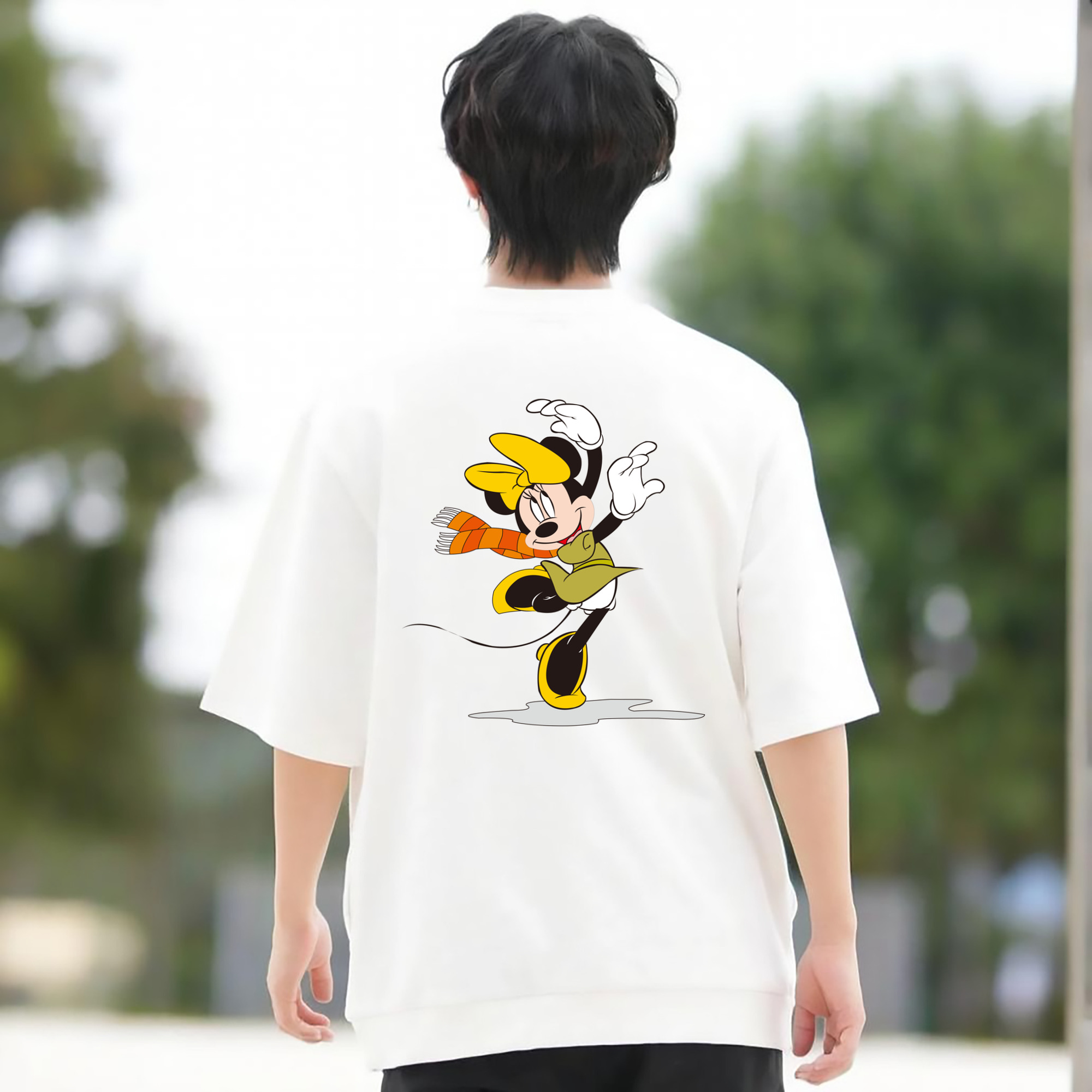 ミッキーマウス Mickey Mouse 綿100％ メンズ半袖Tシャツ（バックプリント） 通気性
