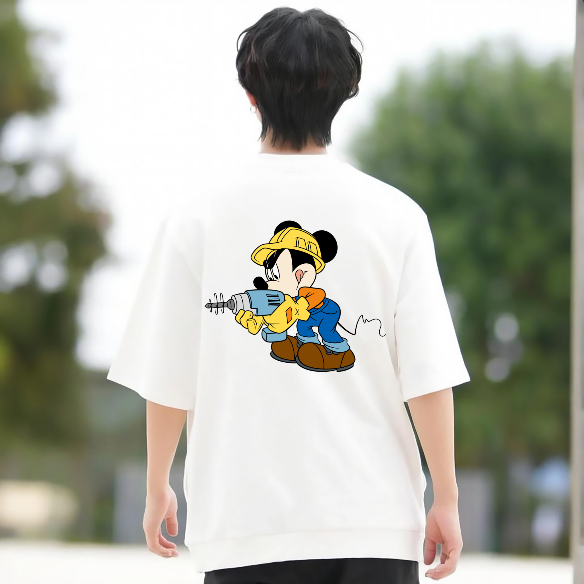 ミッキーマウス Mickey Mouse 綿100％ メンズ半袖Tシャツ（バックプリント） 通気性