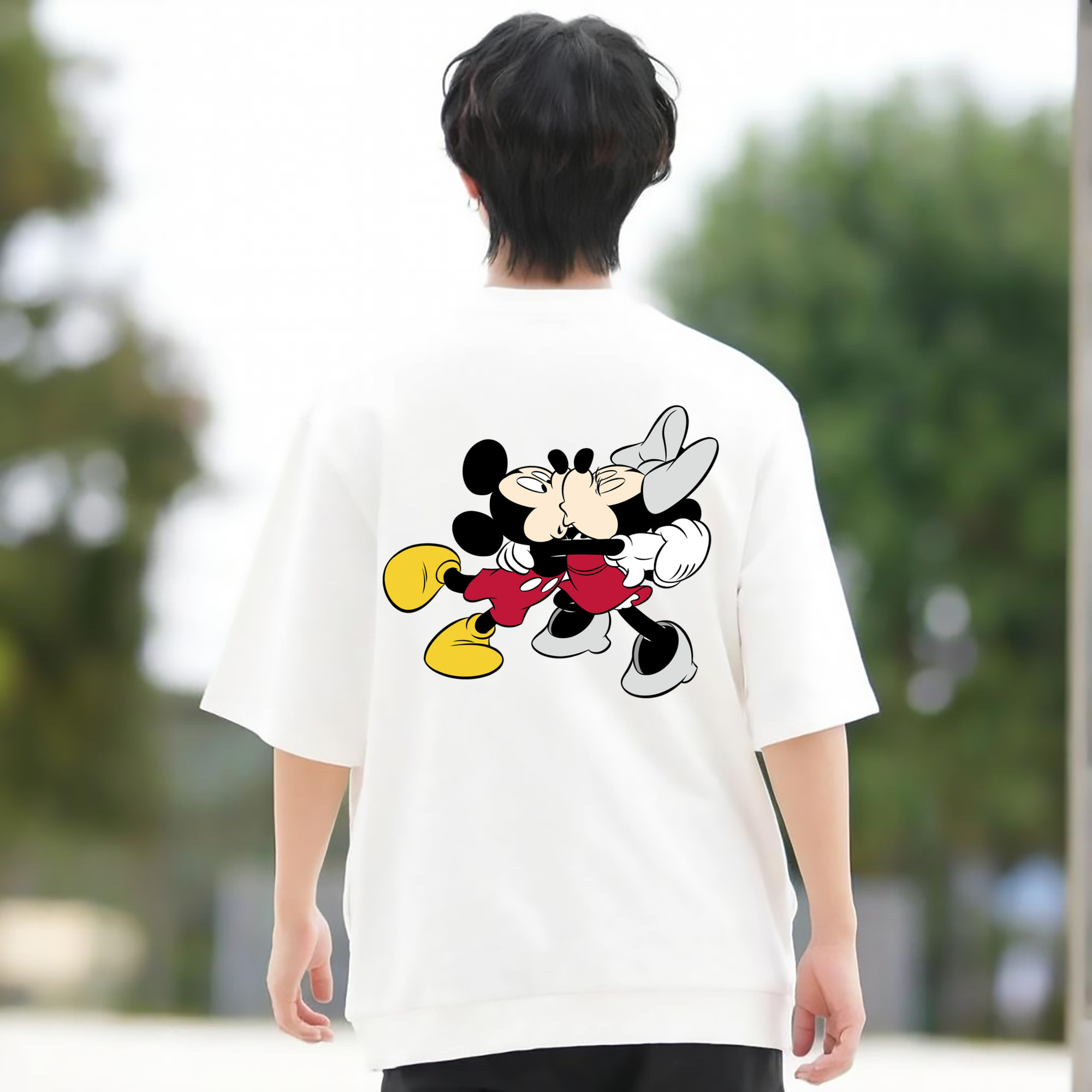 ミッキーマウス Mickey Mouse 綿100％ メンズ半袖Tシャツ（バックプリント） 通気性