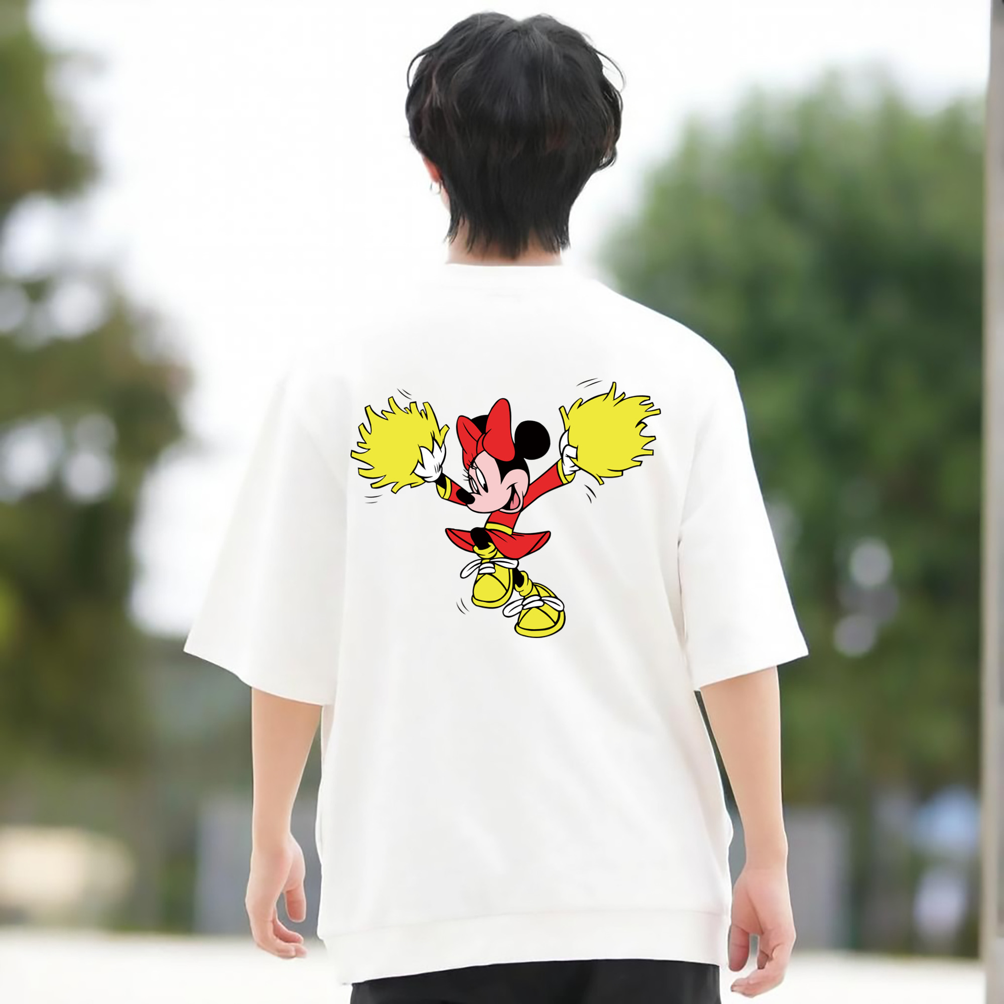 ミッキーマウス Mickey Mouse 綿100％ メンズ半袖Tシャツ（バックプリント） 通気性