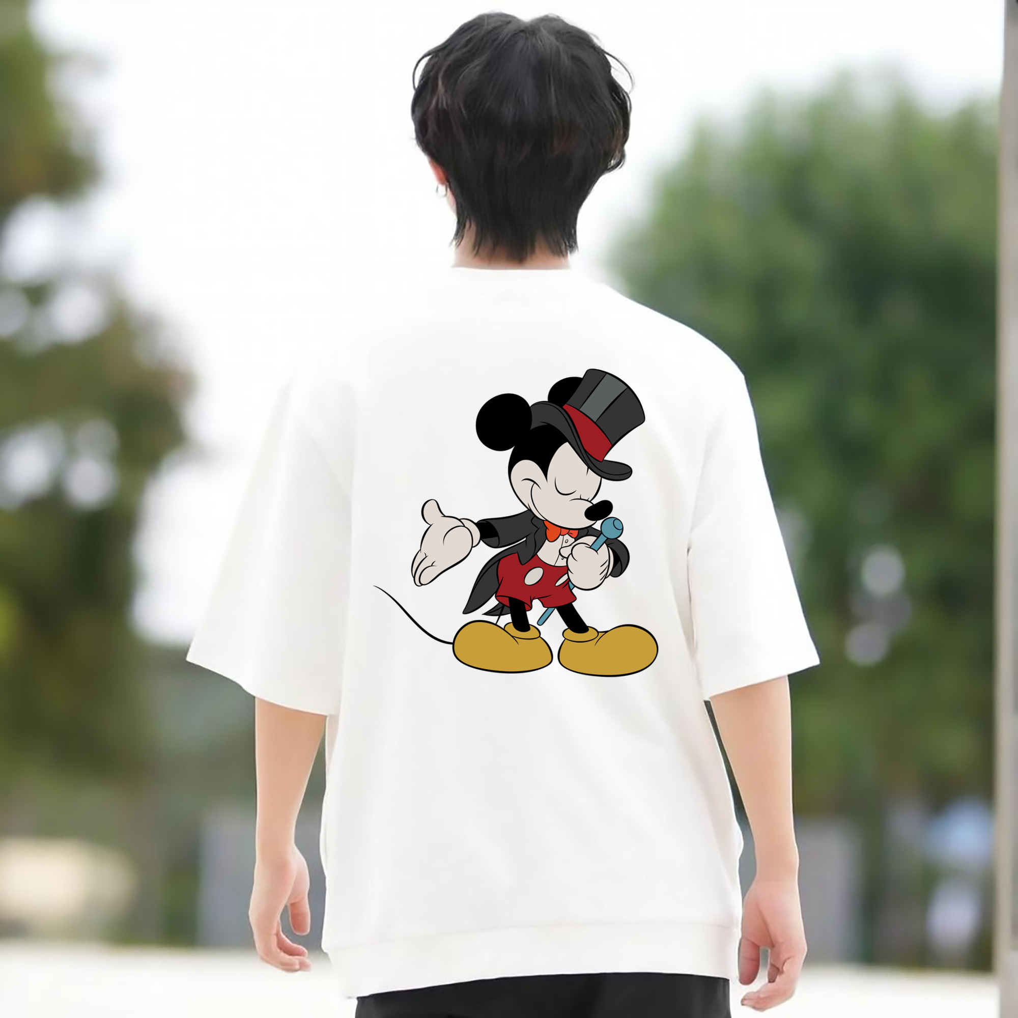 ミッキーマウス Mickey Mouse 綿100％ メンズ半袖Tシャツ（バックプリント） 通気性