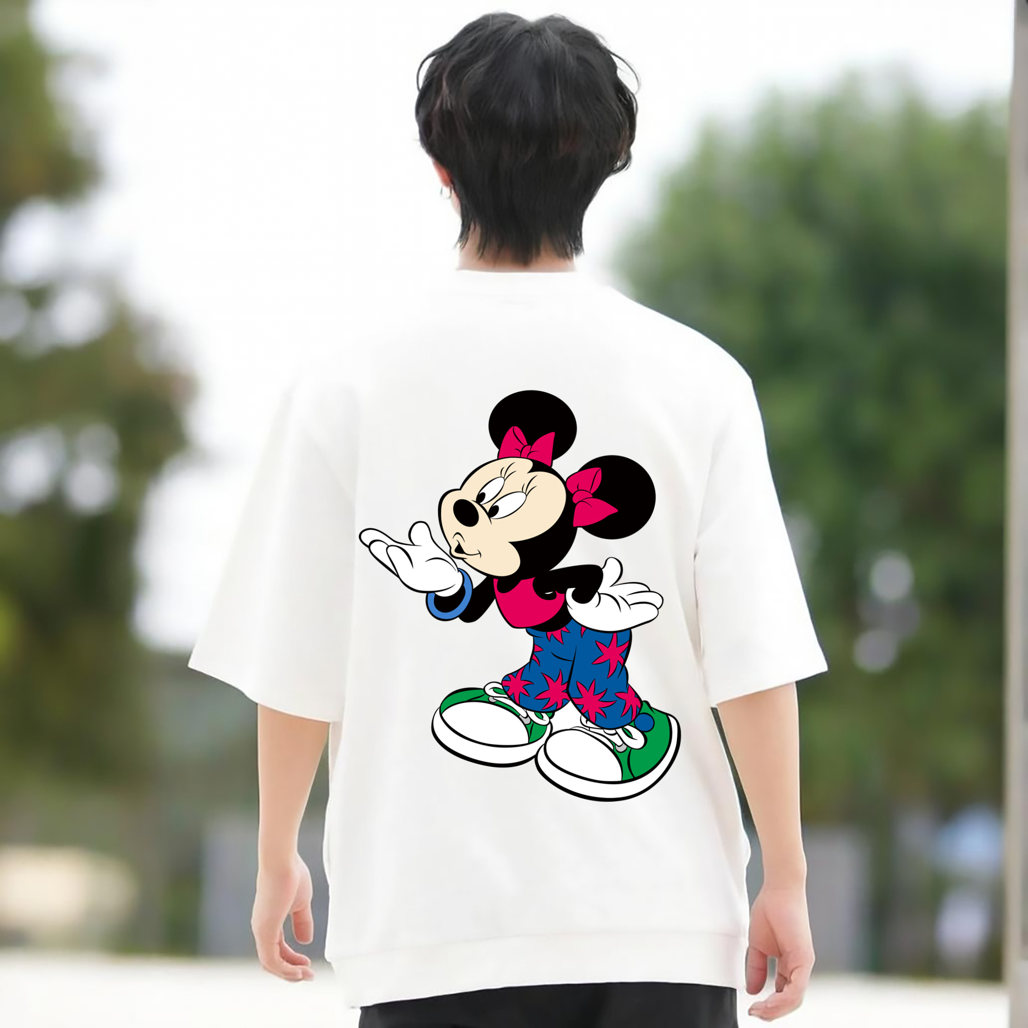 ミッキーマウス Mickey Mouse 綿100％ メンズ半袖Tシャツ（バックプリント） 通気性