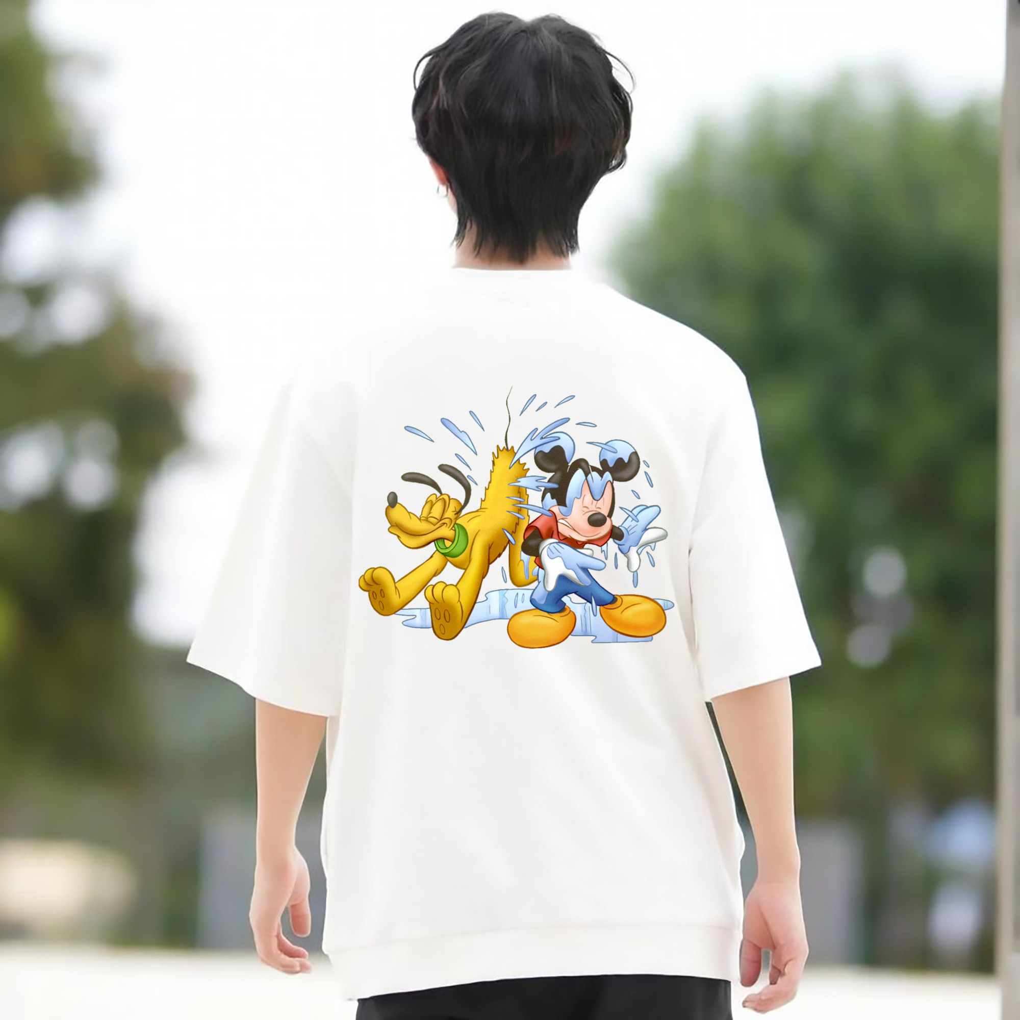 ミッキーマウス Mickey Mouse 綿100％ メンズ半袖Tシャツ（バックプリント） 通気性