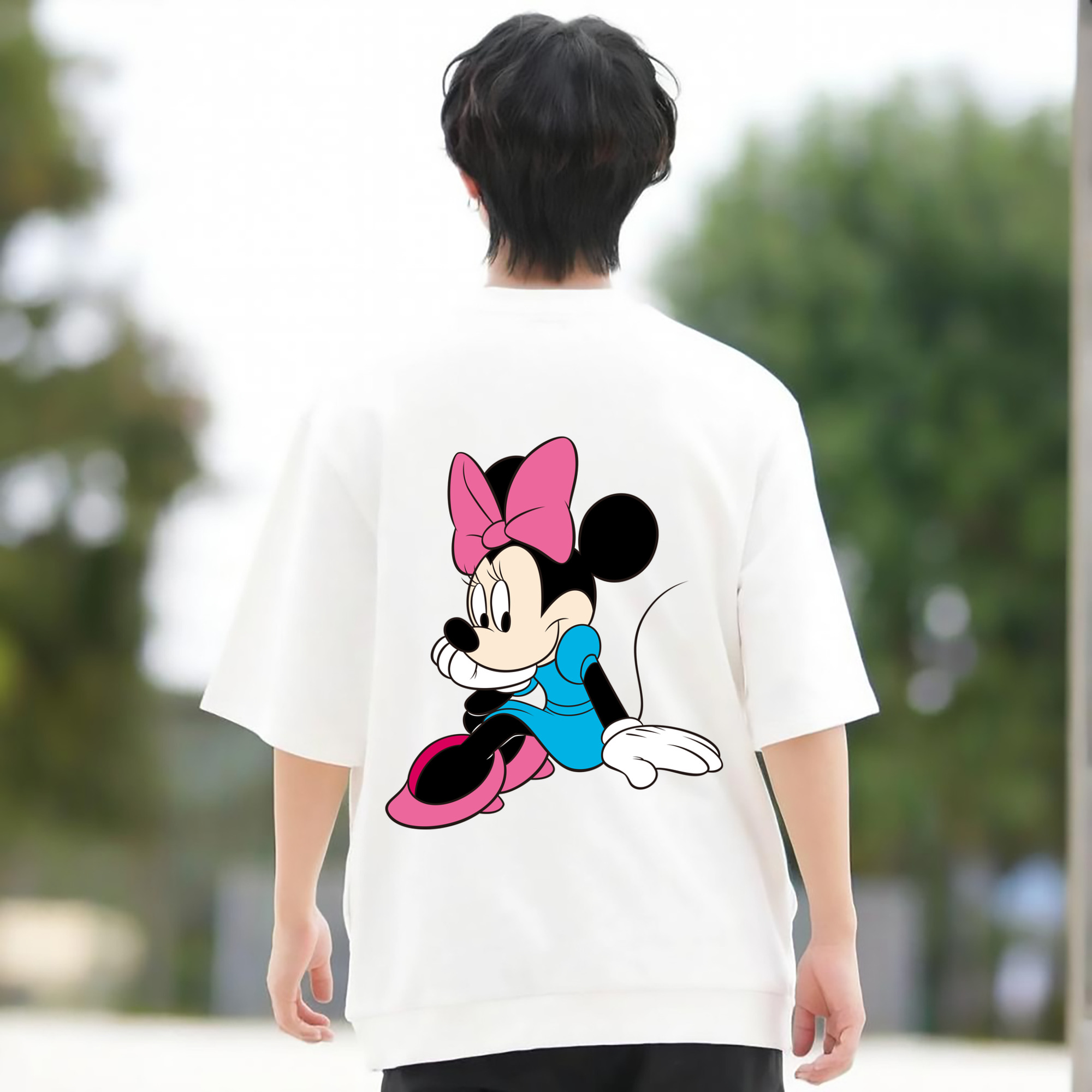 ミッキーマウス Mickey Mouse 綿100％ メンズ半袖Tシャツ（バックプリント） 通気性