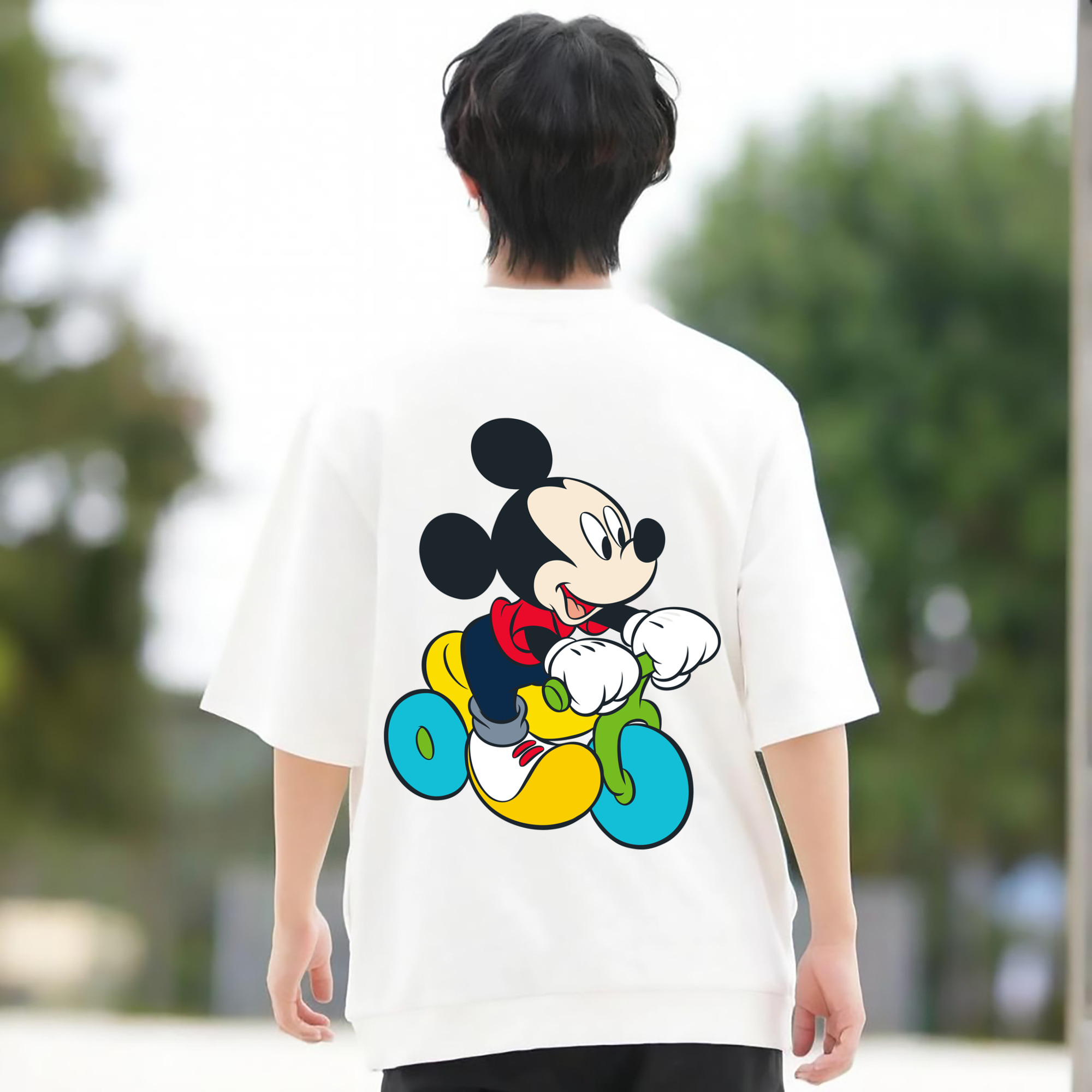 ミッキーマウス Mickey Mouse 綿100％ メンズ半袖Tシャツ（バックプリント） 通気性