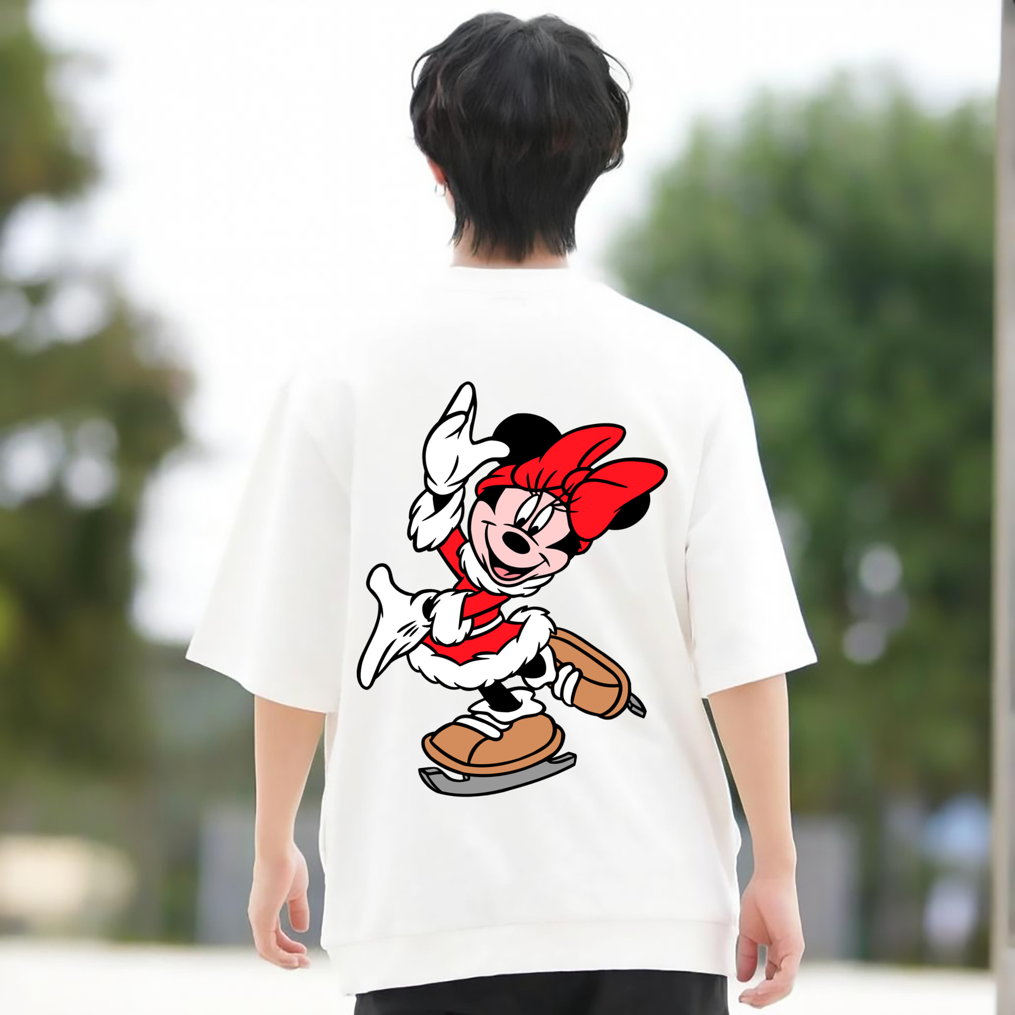 ミッキーマウス Mickey Mouse 綿100％ メンズ半袖Tシャツ（バックプリント） 通気性