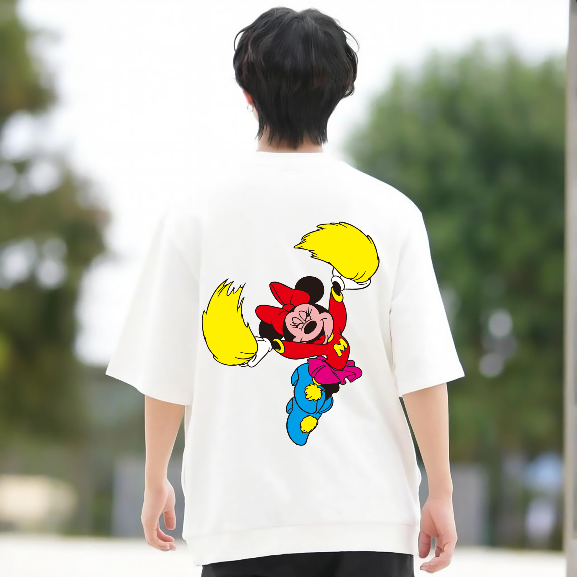 ミッキーマウス Mickey Mouse 綿100％ メンズ半袖Tシャツ（バックプリント） 通気性