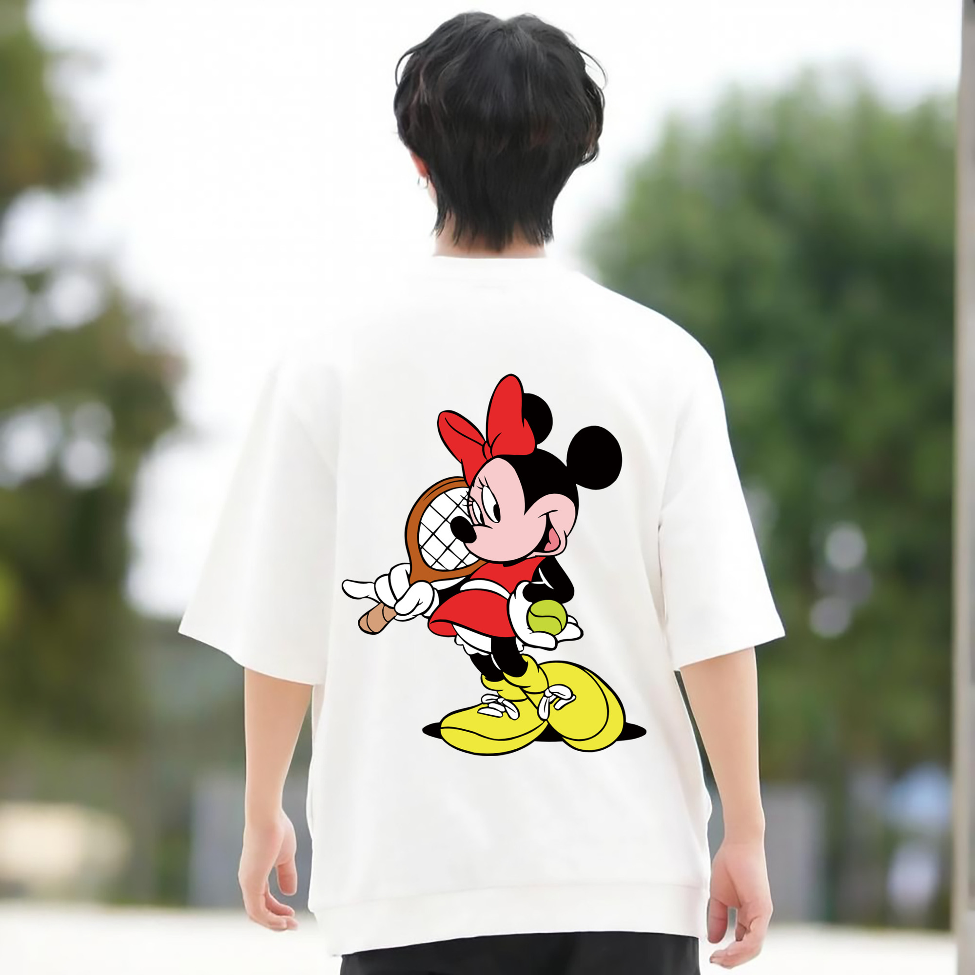 ミッキーマウス Mickey Mouse 綿100％ メンズ半袖Tシャツ（バックプリント） 通気性
