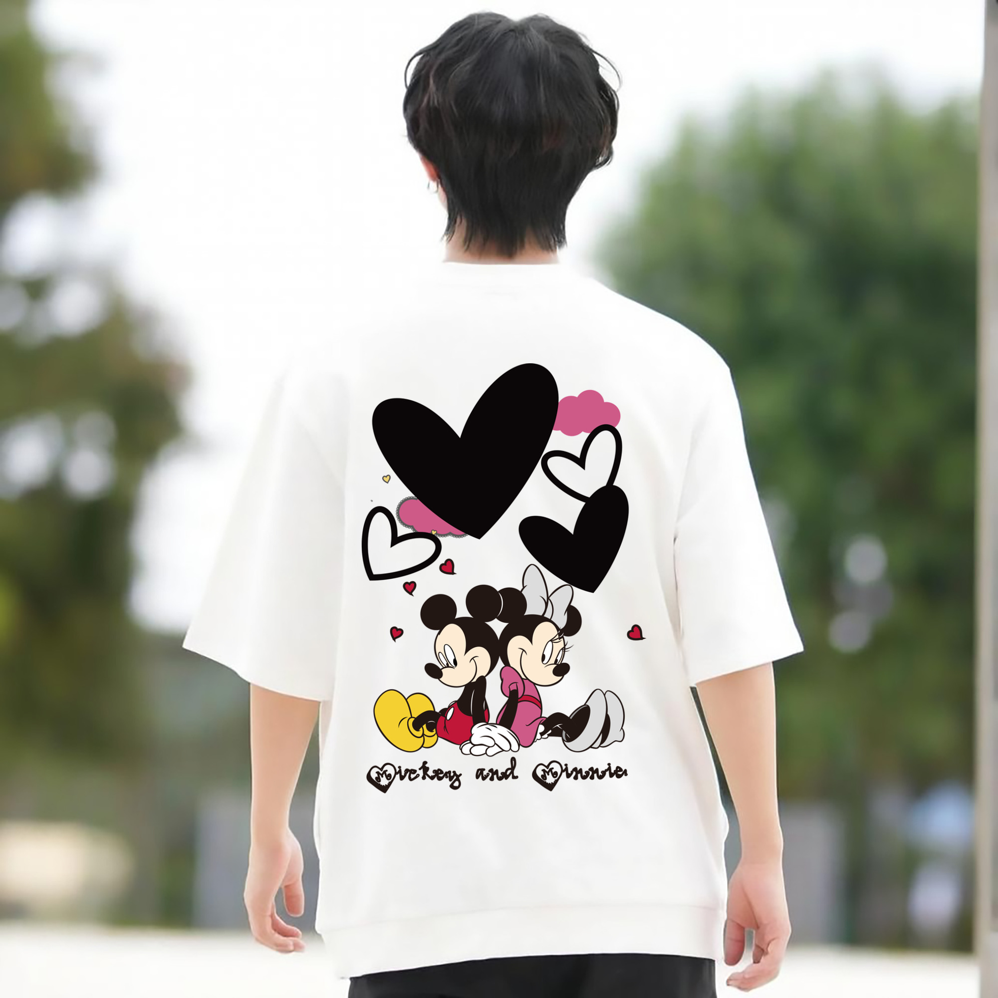 ミッキーマウス Mickey Mouse 綿100％ メンズ半袖Tシャツ（バックプリント） 通気性