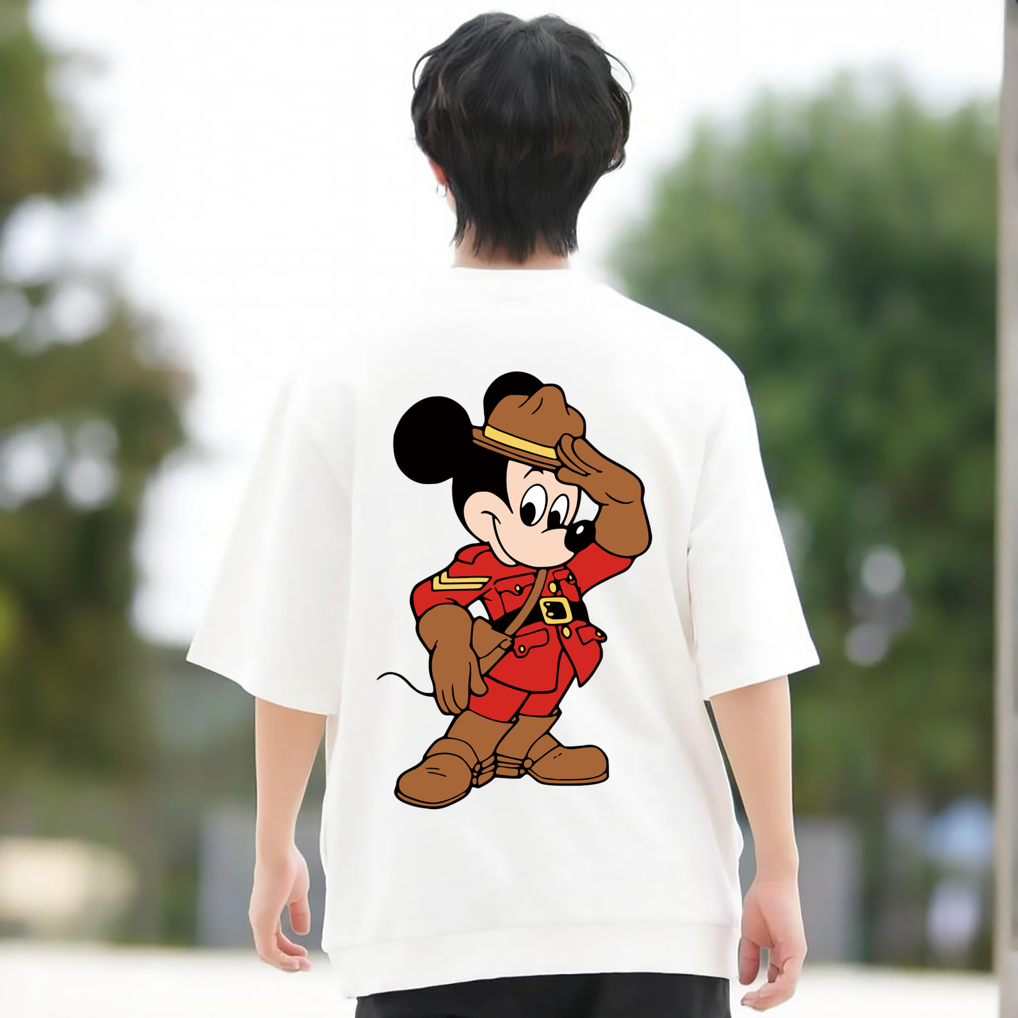 ミッキーマウス Mickey Mouse 綿100％ メンズ半袖Tシャツ（バックプリント） 通気性