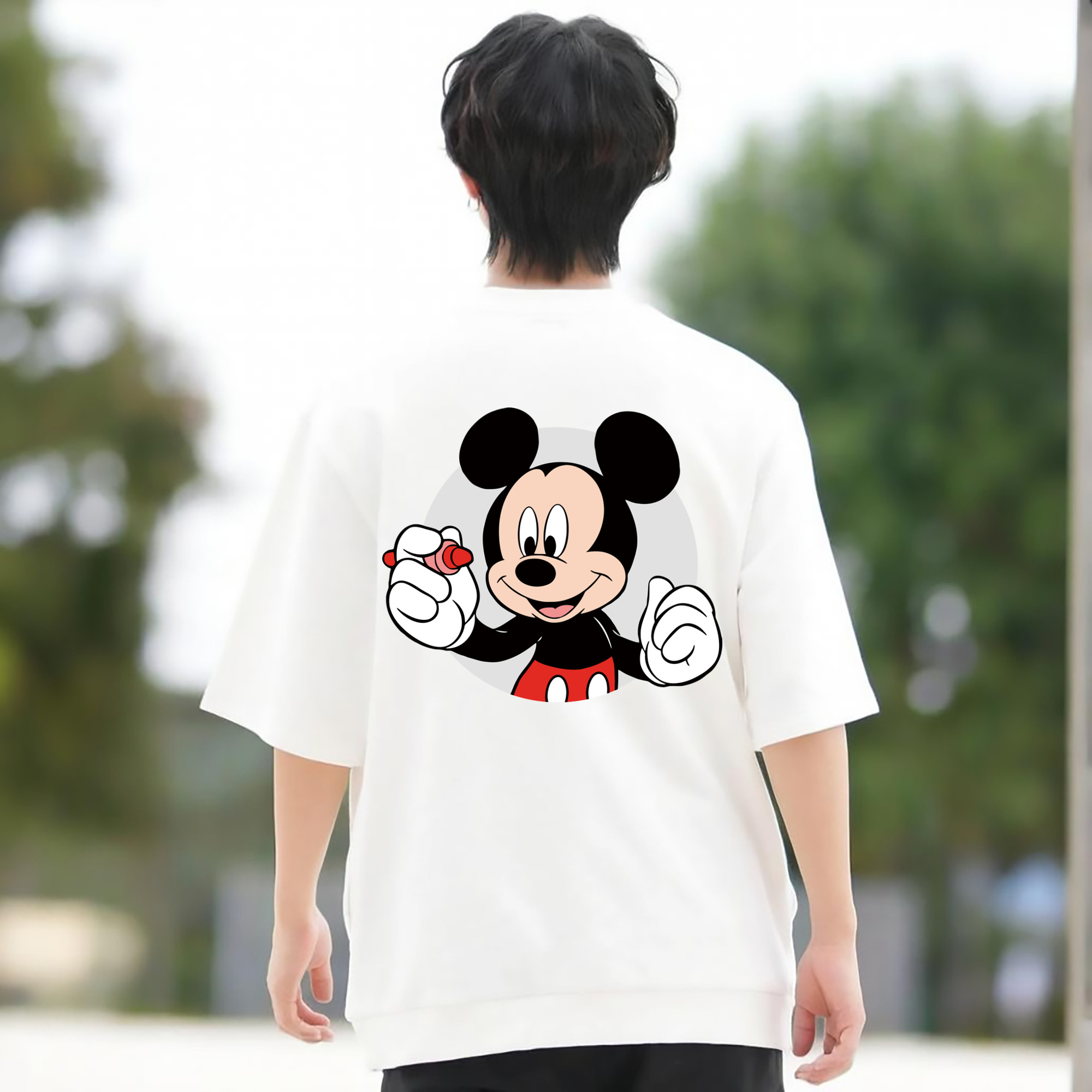 ミッキーマウス Mickey Mouse 綿100％ メンズ半袖Tシャツ（バックプリント） 通気性
