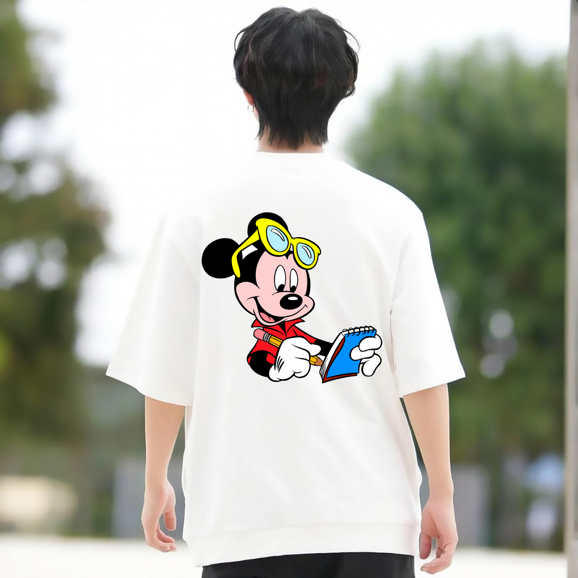 ミッキーマウス Mickey Mouse 綿100％ メンズ半袖Tシャツ（バックプリント） 通気性