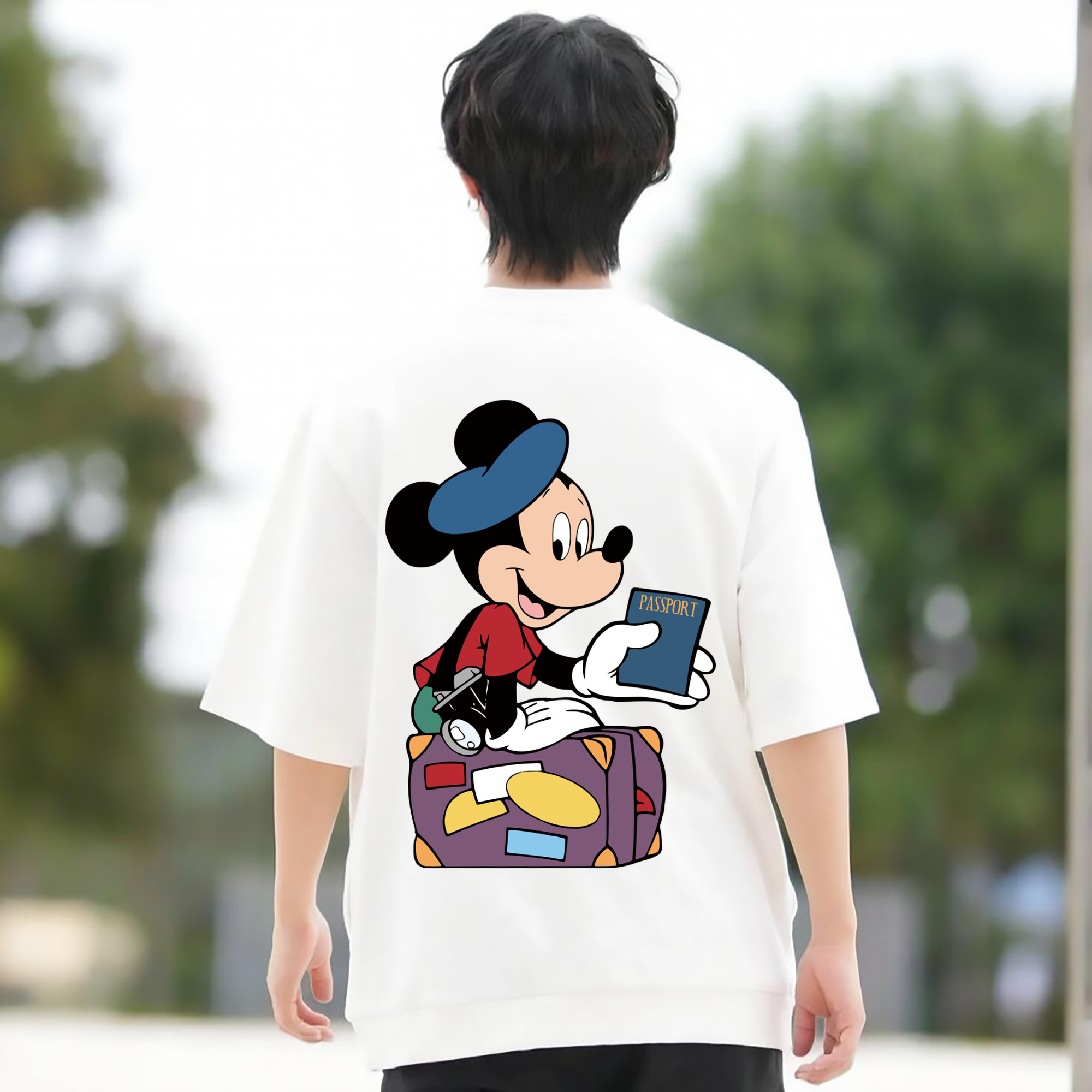 ミッキーマウス Mickey Mouse 綿100％ メンズ半袖Tシャツ（バックプリント） 通気性