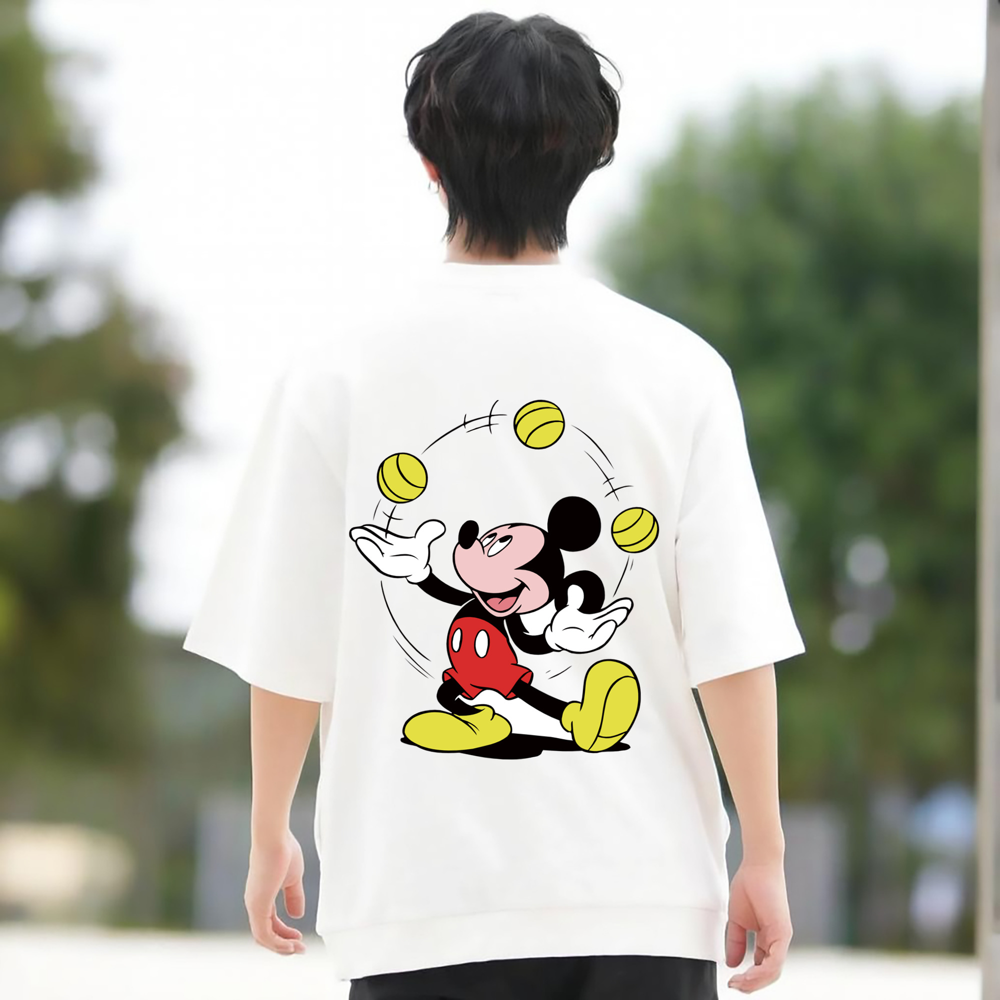 ミッキーマウス Mickey Mouse 綿100％ メンズ半袖Tシャツ（バックプリント） 通気性