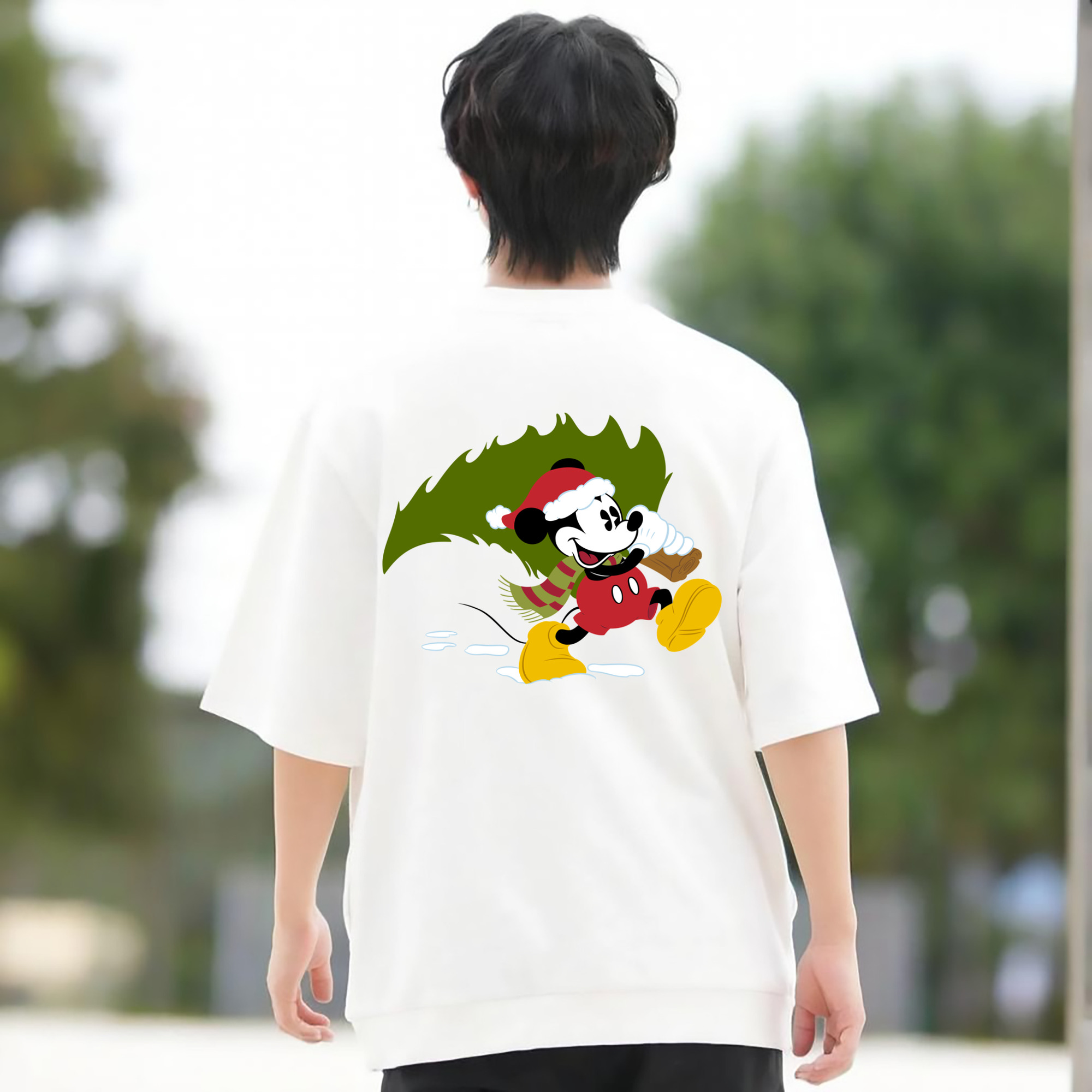 ミッキーマウス Mickey Mouse 綿100％ メンズ半袖Tシャツ（バックプリント） 通気性