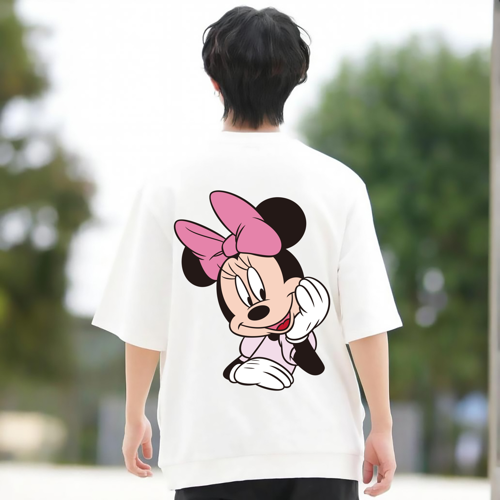 ミッキーマウス Mickey Mouse 綿100％ メンズ半袖Tシャツ（バックプリント） 通気性