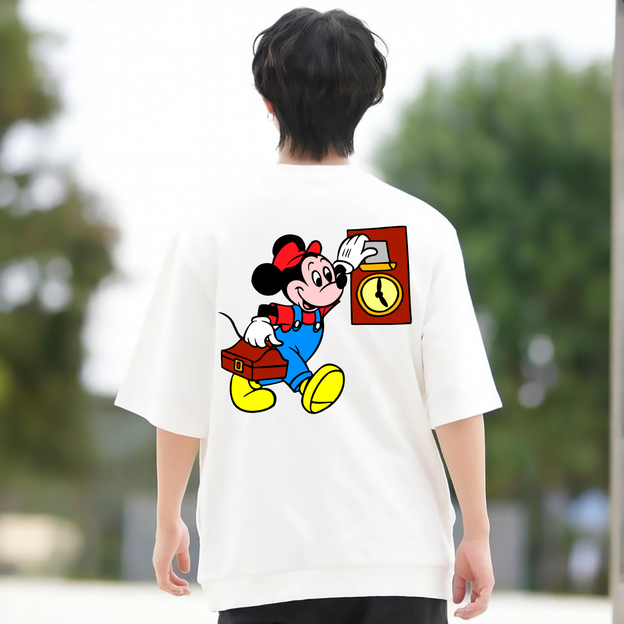 ミッキーマウス Mickey Mouse 綿100％ メンズ半袖Tシャツ（バックプリント） 通気性