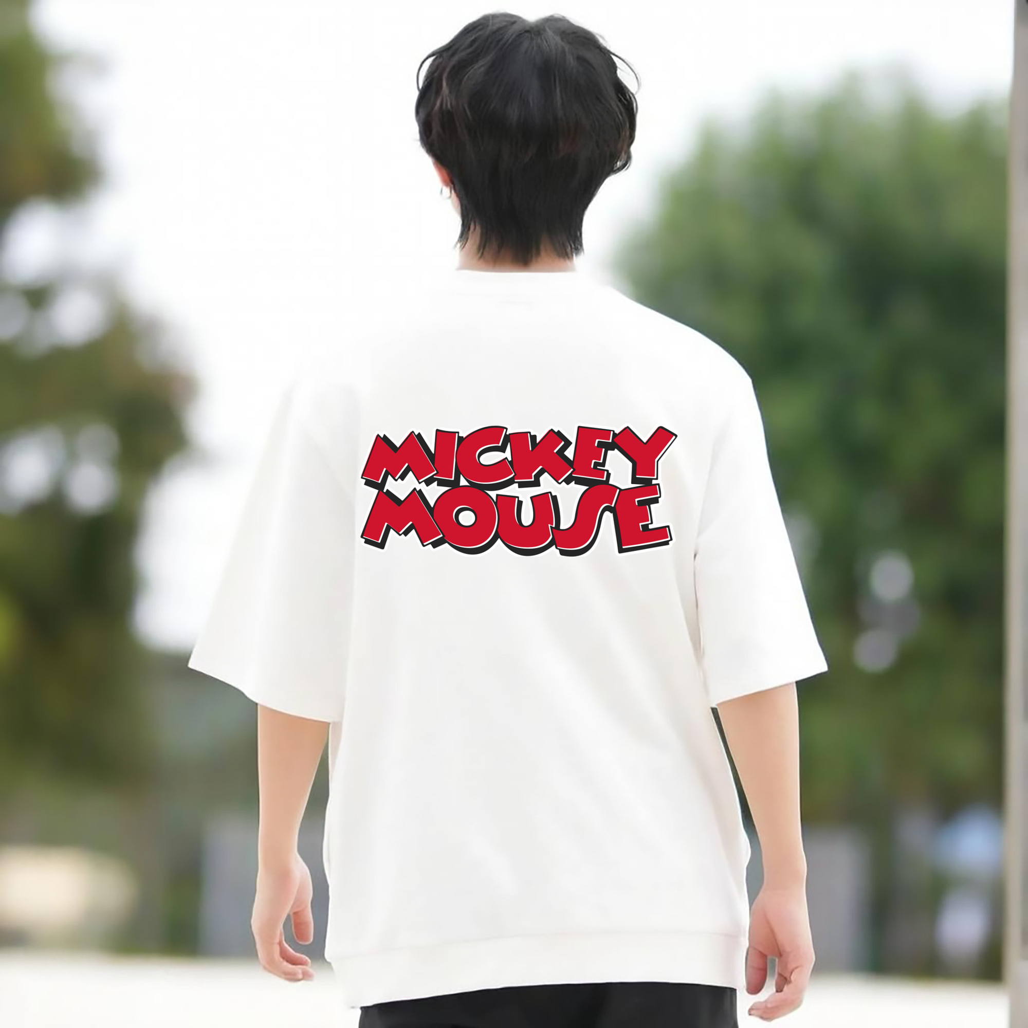 ミッキーマウス Mickey Mouse 綿100％ メンズ半袖Tシャツ（バックプリント） 通気性